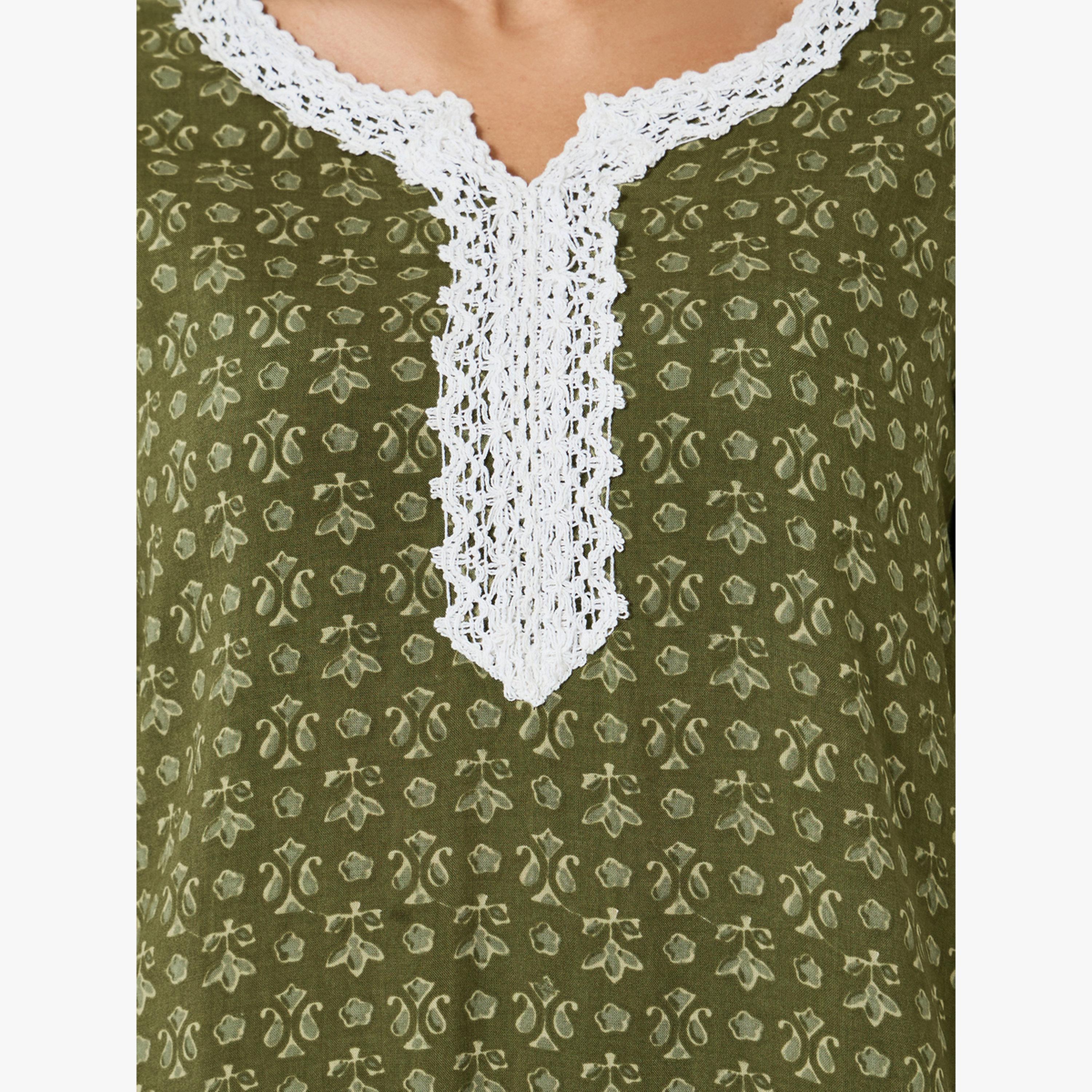 جلابية بحافة واسعة وتفاصيل دانتيل وطبعة أزهار-women-arabicclothing-jalabiyas-image-5