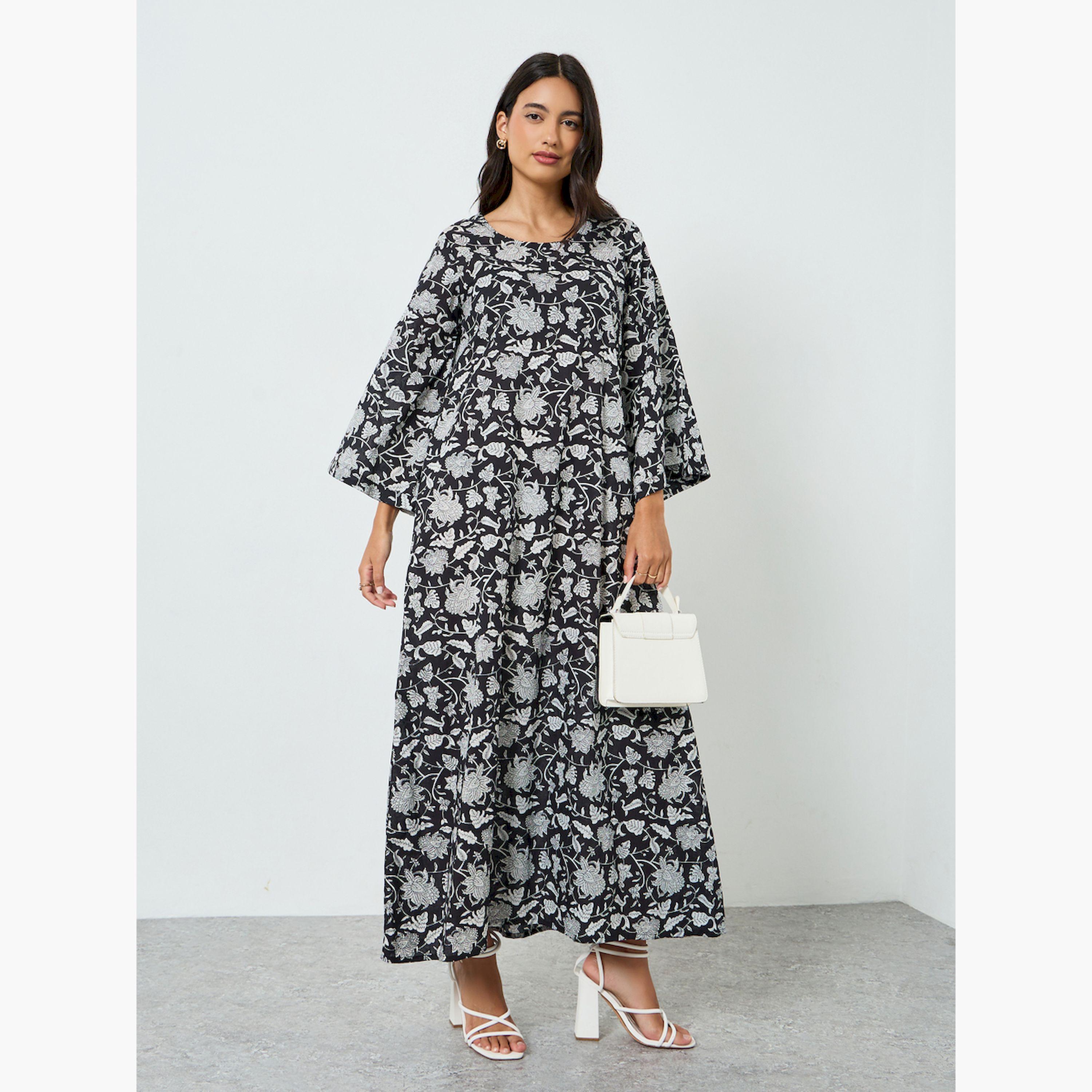 جلابية بحافة واسعة وطبعة زهور-women-arabicclothing-jalabiyas-image-1