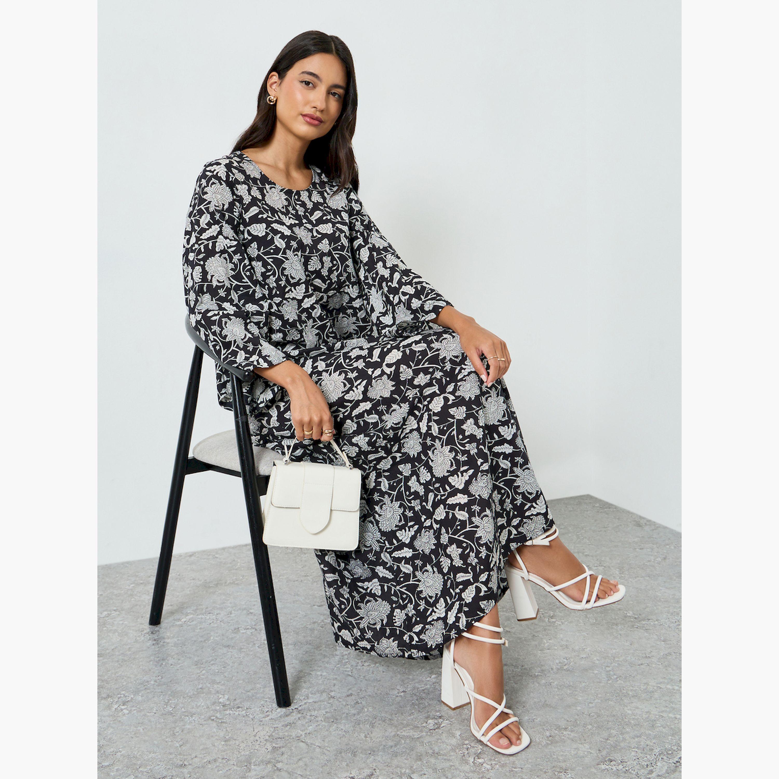 جلابية بحافة واسعة وطبعة زهور-women-arabicclothing-jalabiyas-image-2
