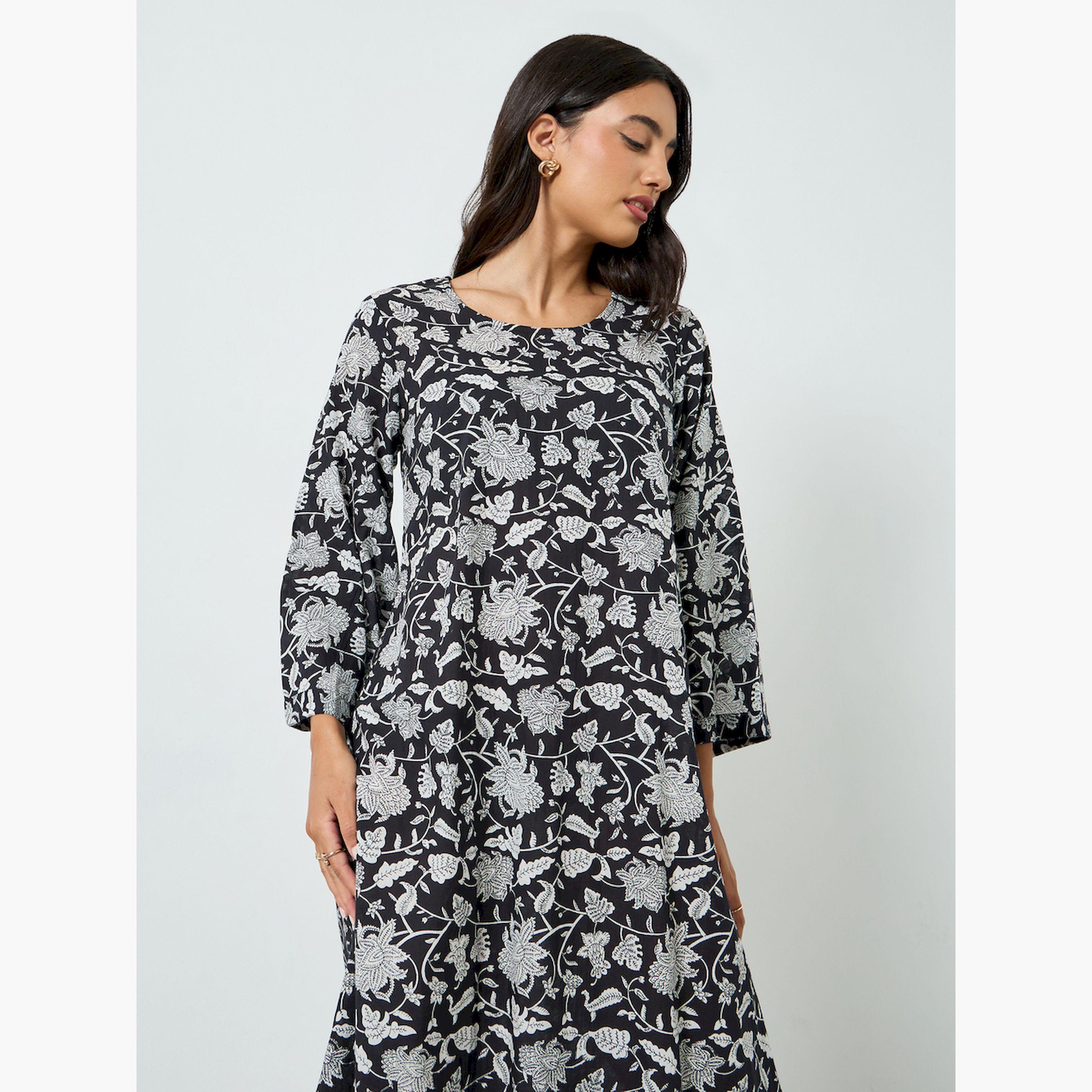جلابية بحافة واسعة وطبعة زهور-women-arabicclothing-jalabiyas-image-3
