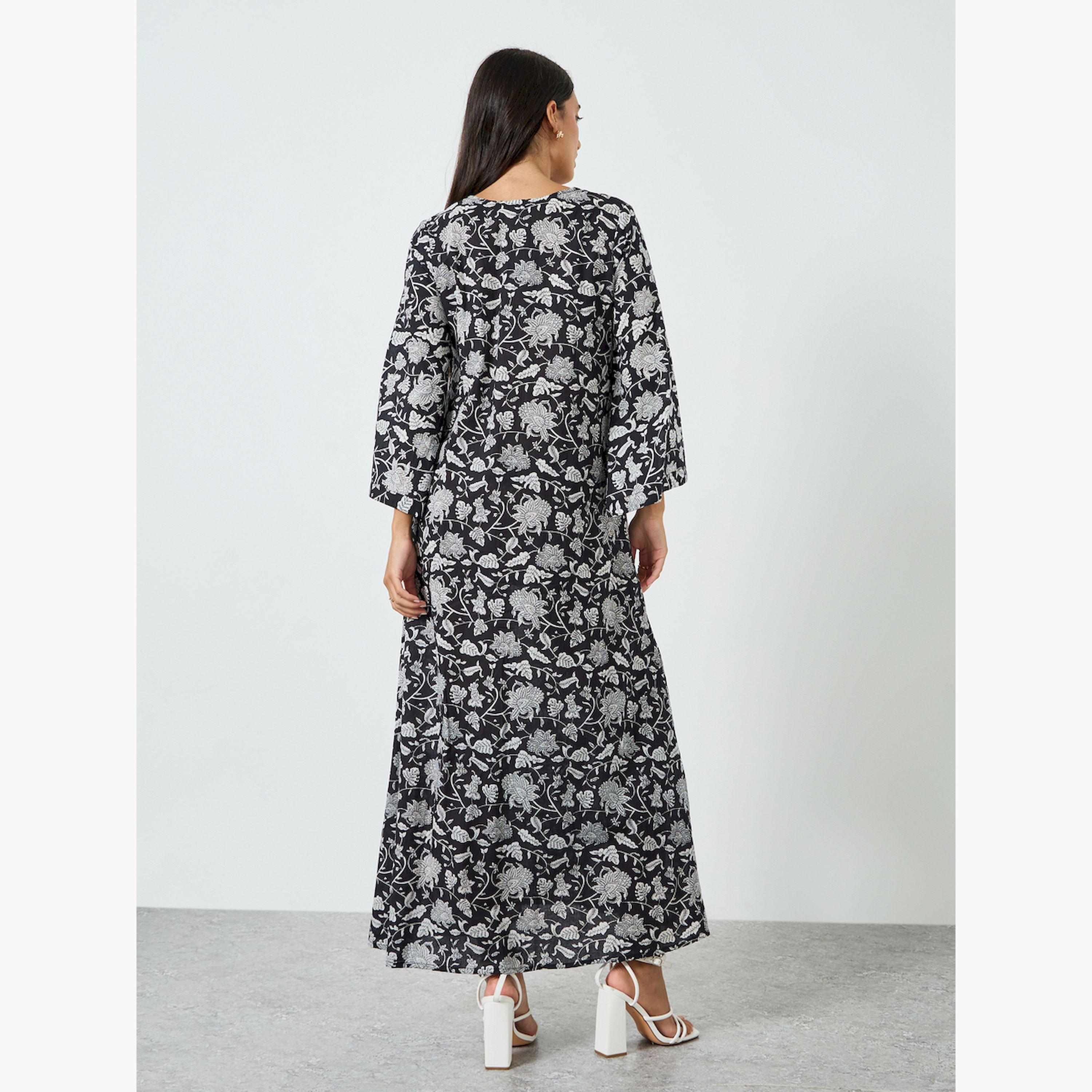 جلابية بحافة واسعة وطبعة زهور-women-arabicclothing-jalabiyas-image-6