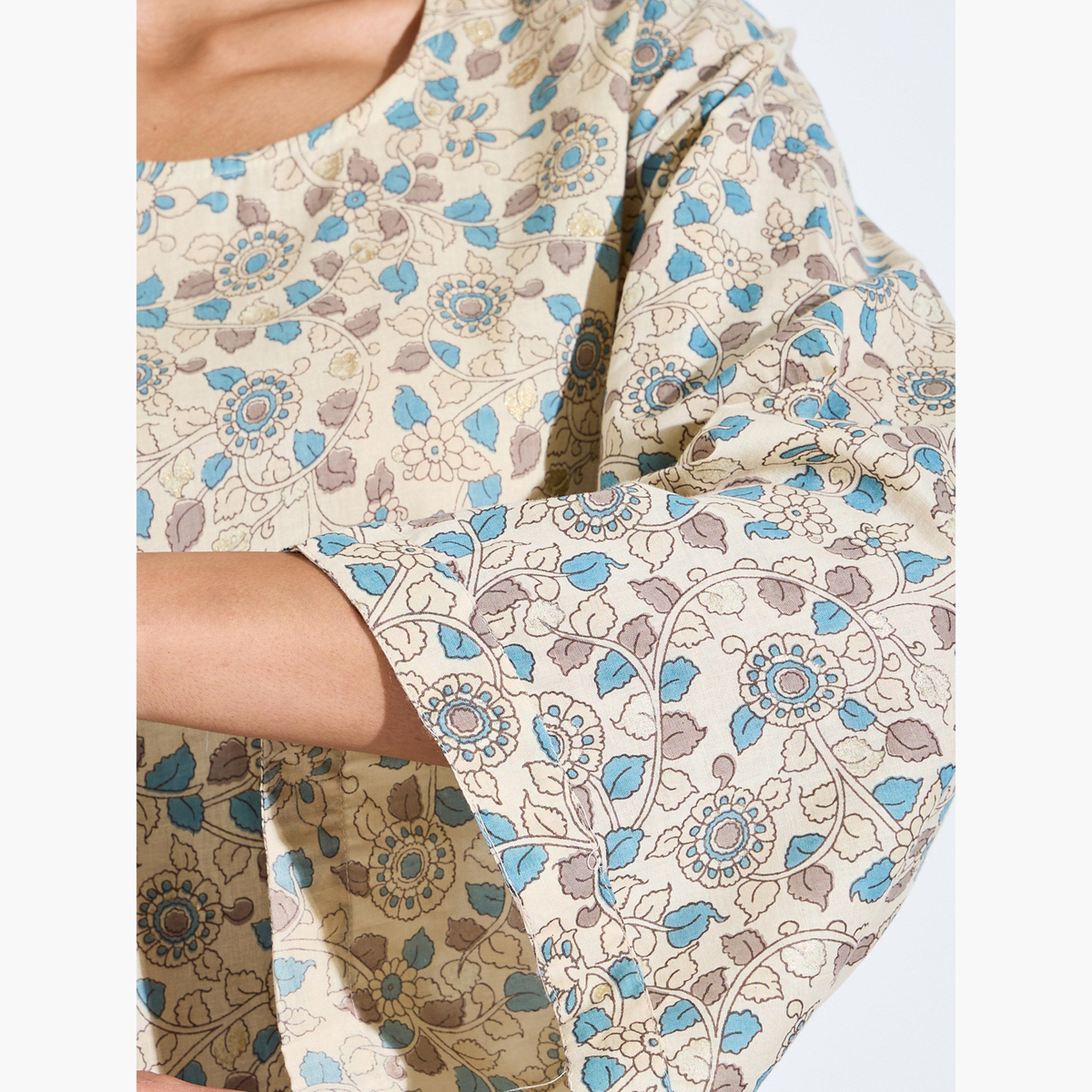اميرة × ستايلي - جلابية برقبة دائرية مزينة بطبعة زهور كريمية اللون-women-arabicclothing-jalabiyas-image-4