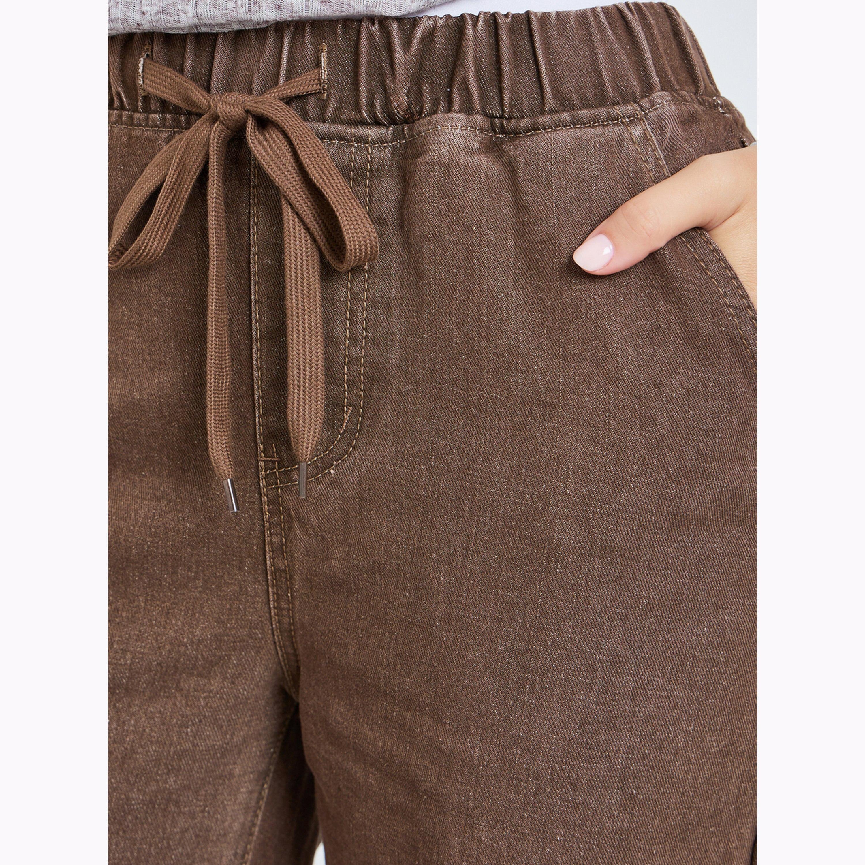 Styli Brown Joggers Style Wide Leg Washed Jeans-women-clothing-bottoms-joggers-image-4