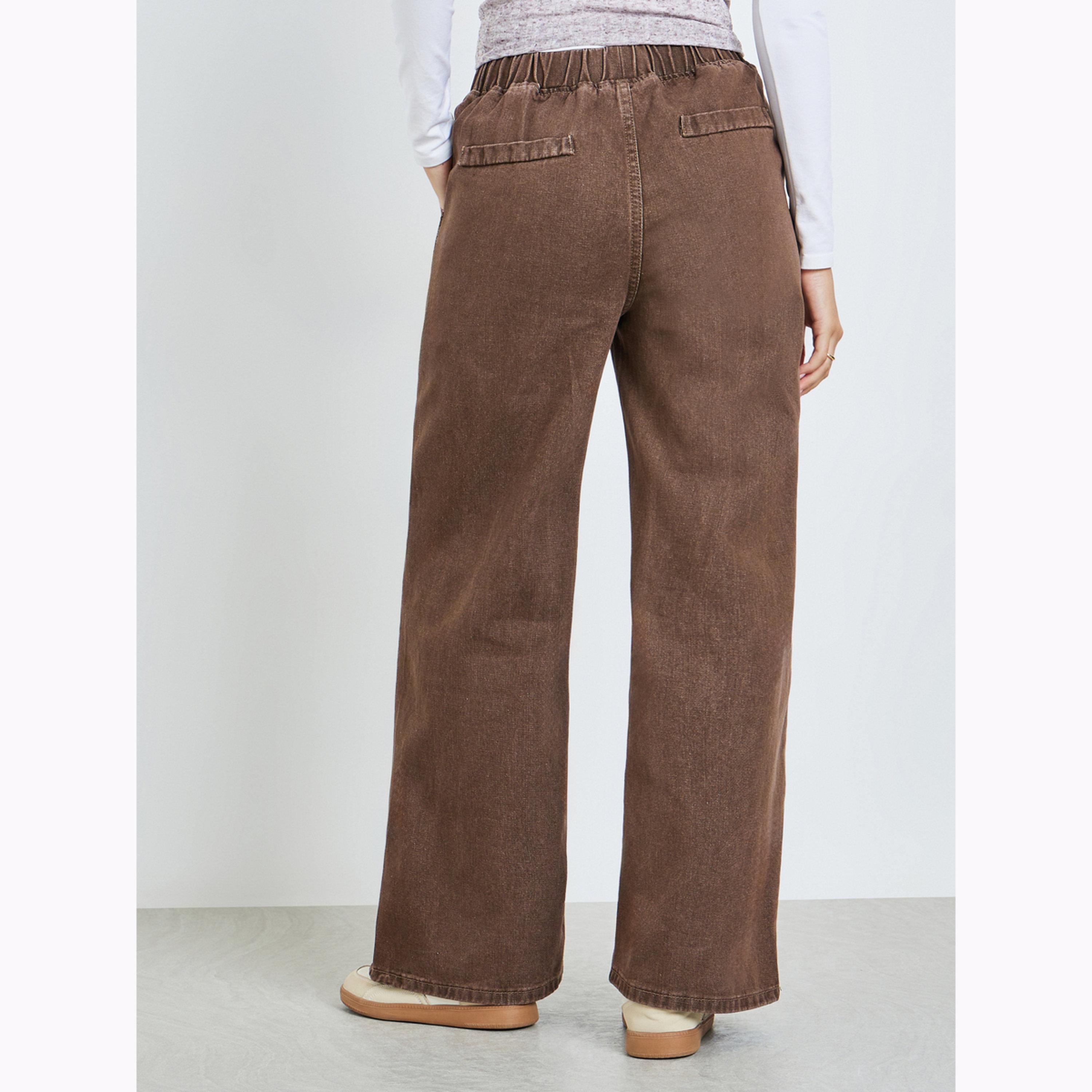 Styli Brown Joggers Style Wide Leg Washed Jeans-women-clothing-bottoms-joggers-image-5
