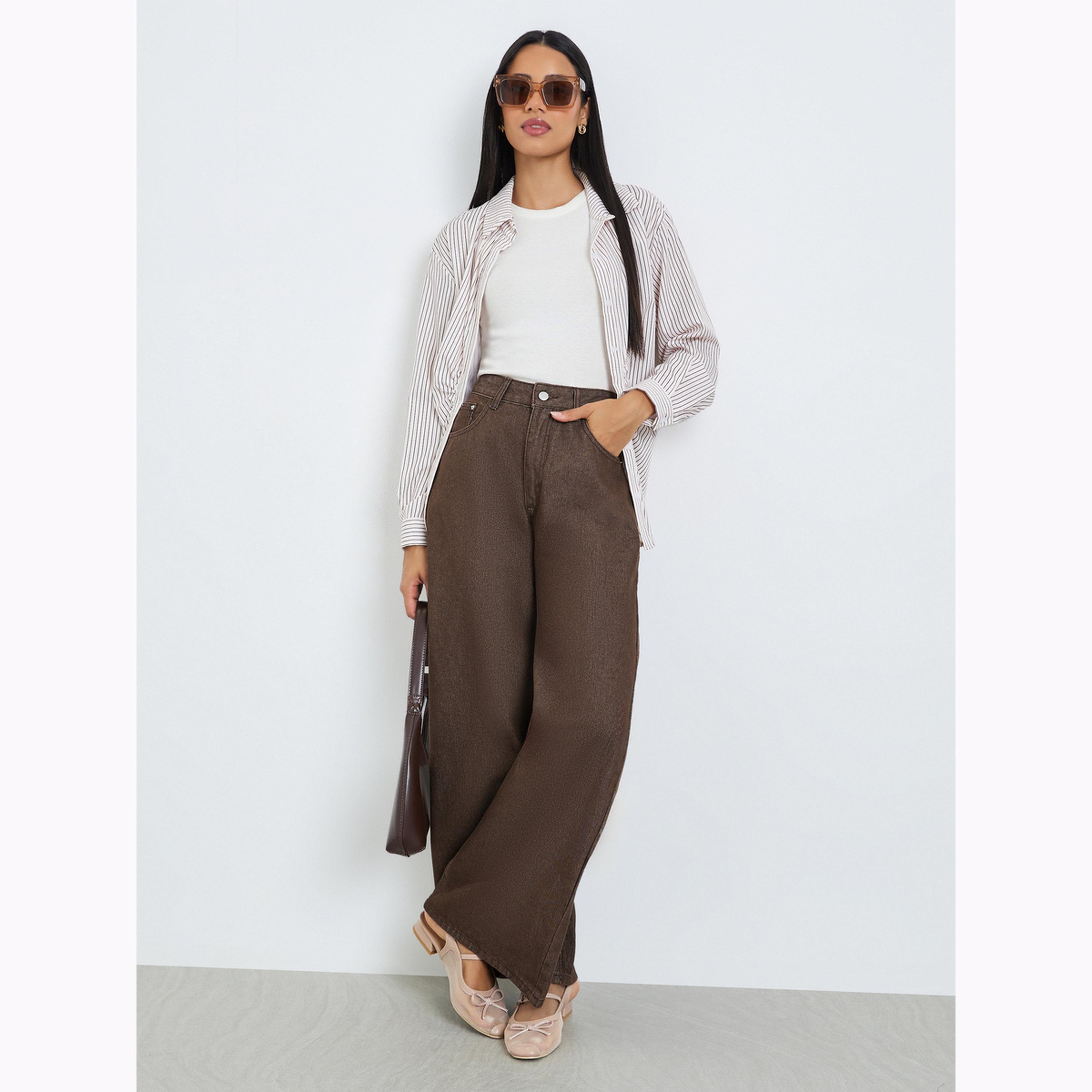 Styli Women Coffee Brown Wide Leg High Rise Jeans-women-clothing-bottoms-jeans-image-3