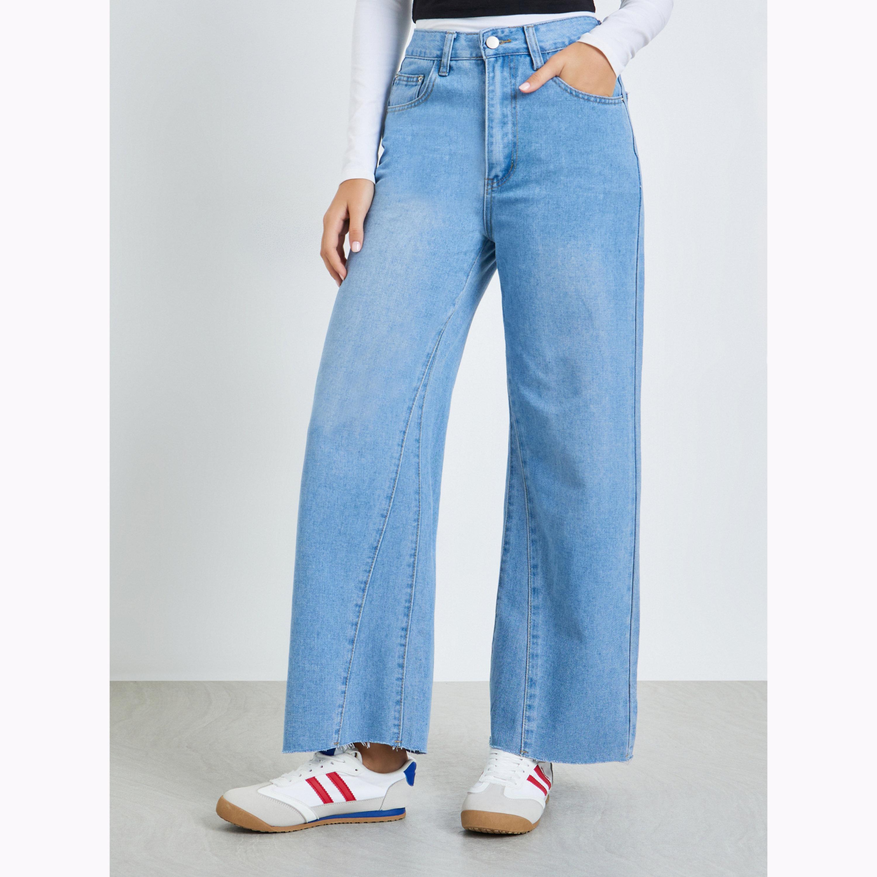 Styli Blue Wide Leg Faded Jeans-women-clothing-bottoms-jeans-image-1