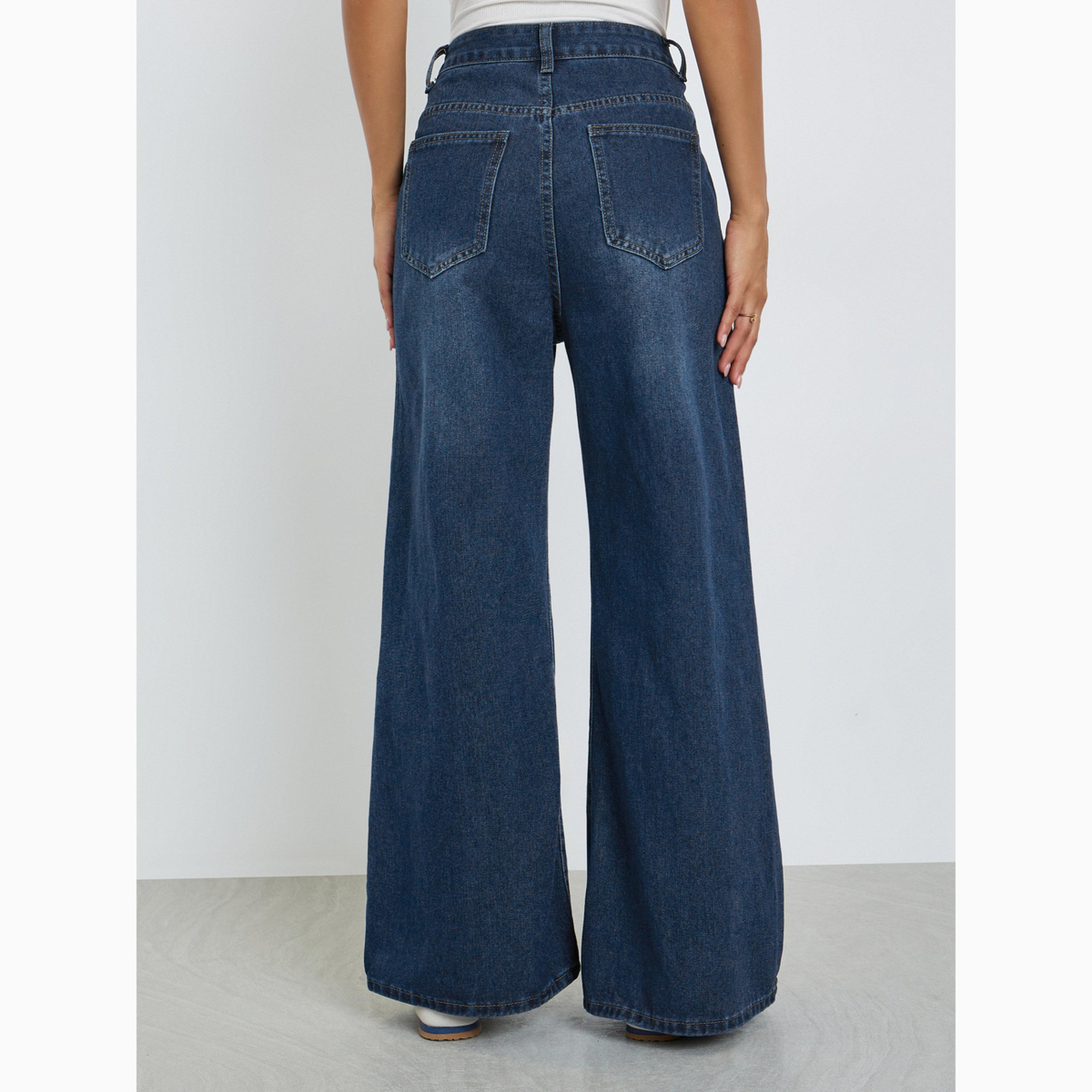 جينز بخصر مرتفع وأرجل واسعة وتفاصيل خياطة-women-clothing-bottoms-jeans-image-5