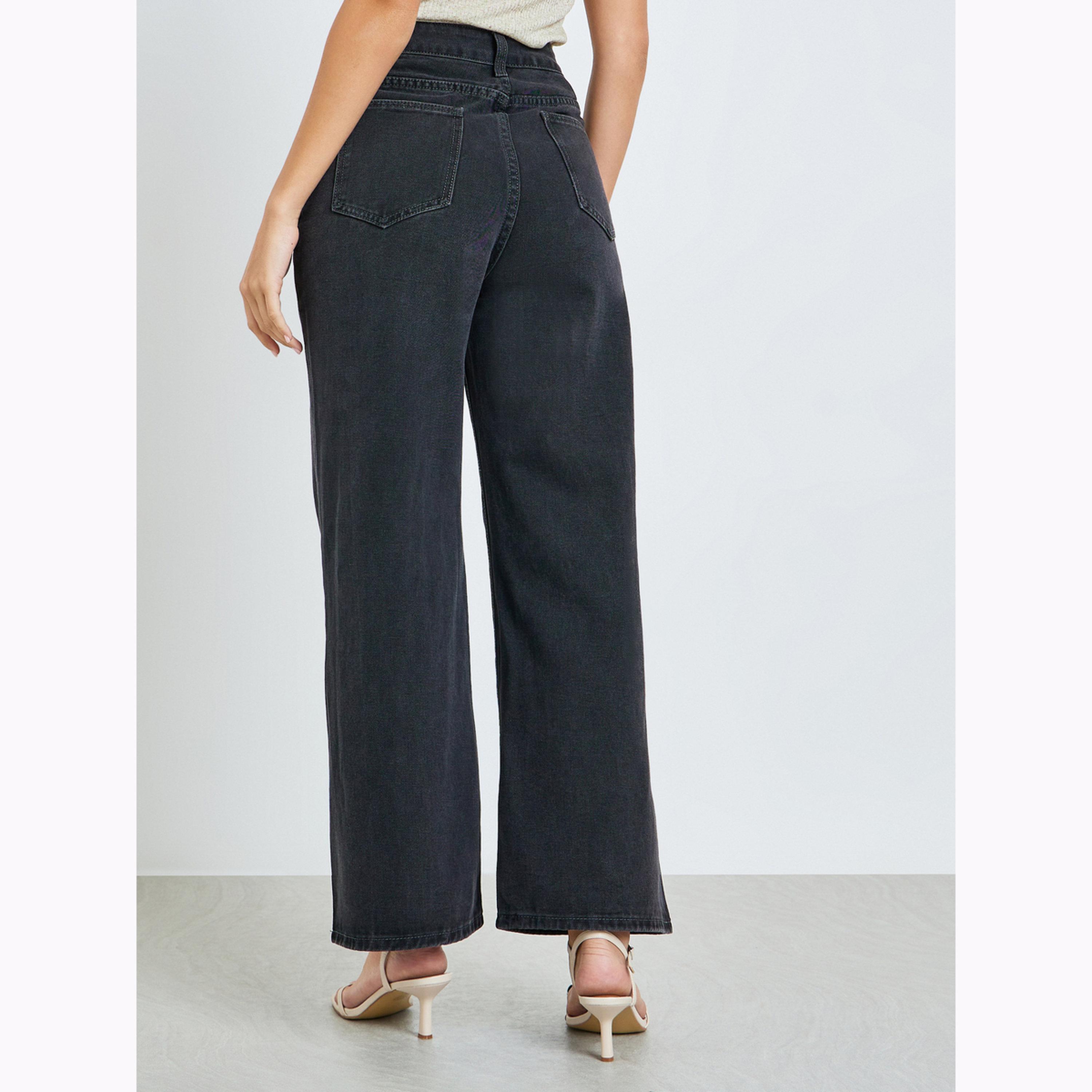 جينز بأرجل واسعة وخصر متوسط الارتفاع بلون فحم-women-clothing-bottoms-jeans-image-4