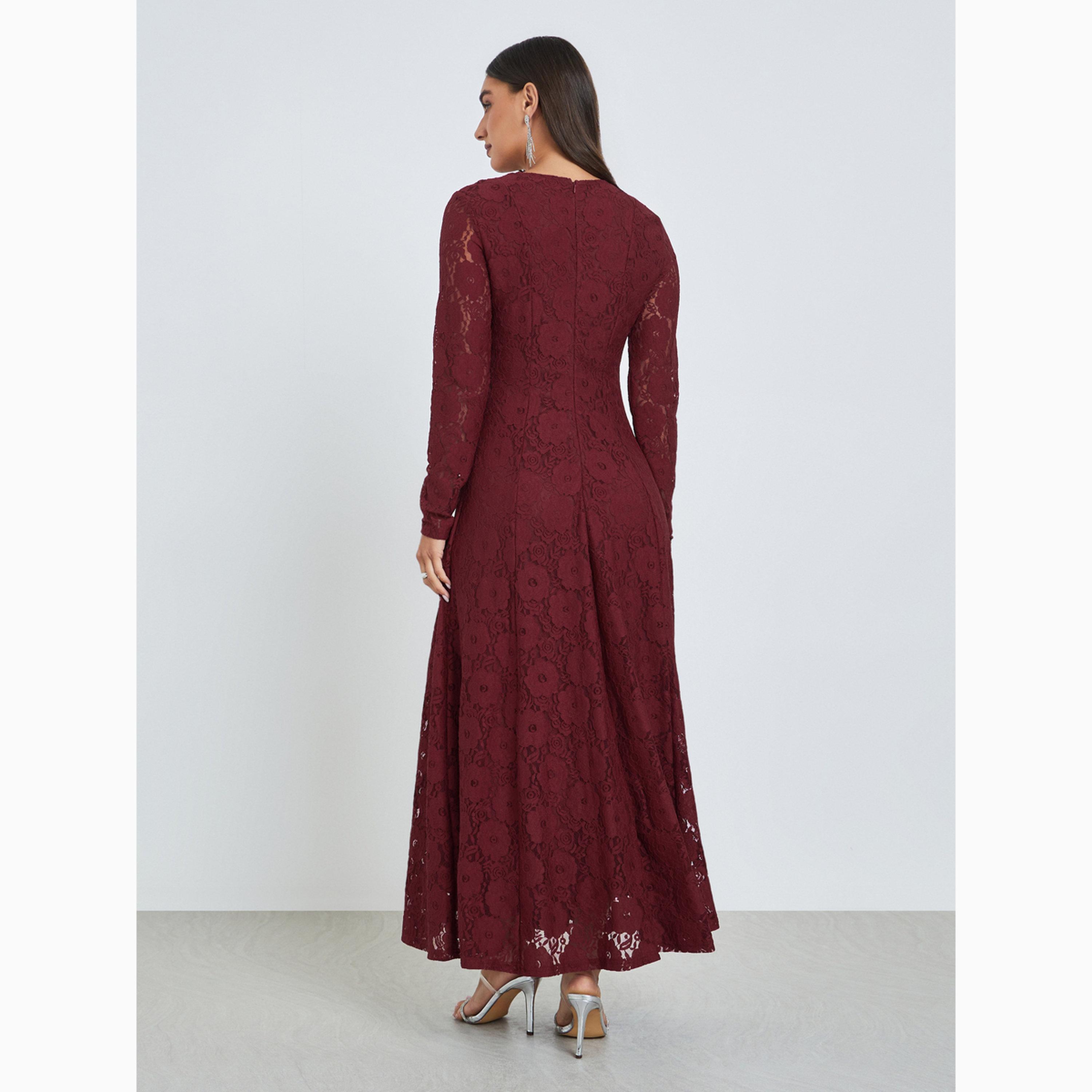 Styli Red Floral Lace A-Line Maxi Dress-women-clothing-dresses-image-5