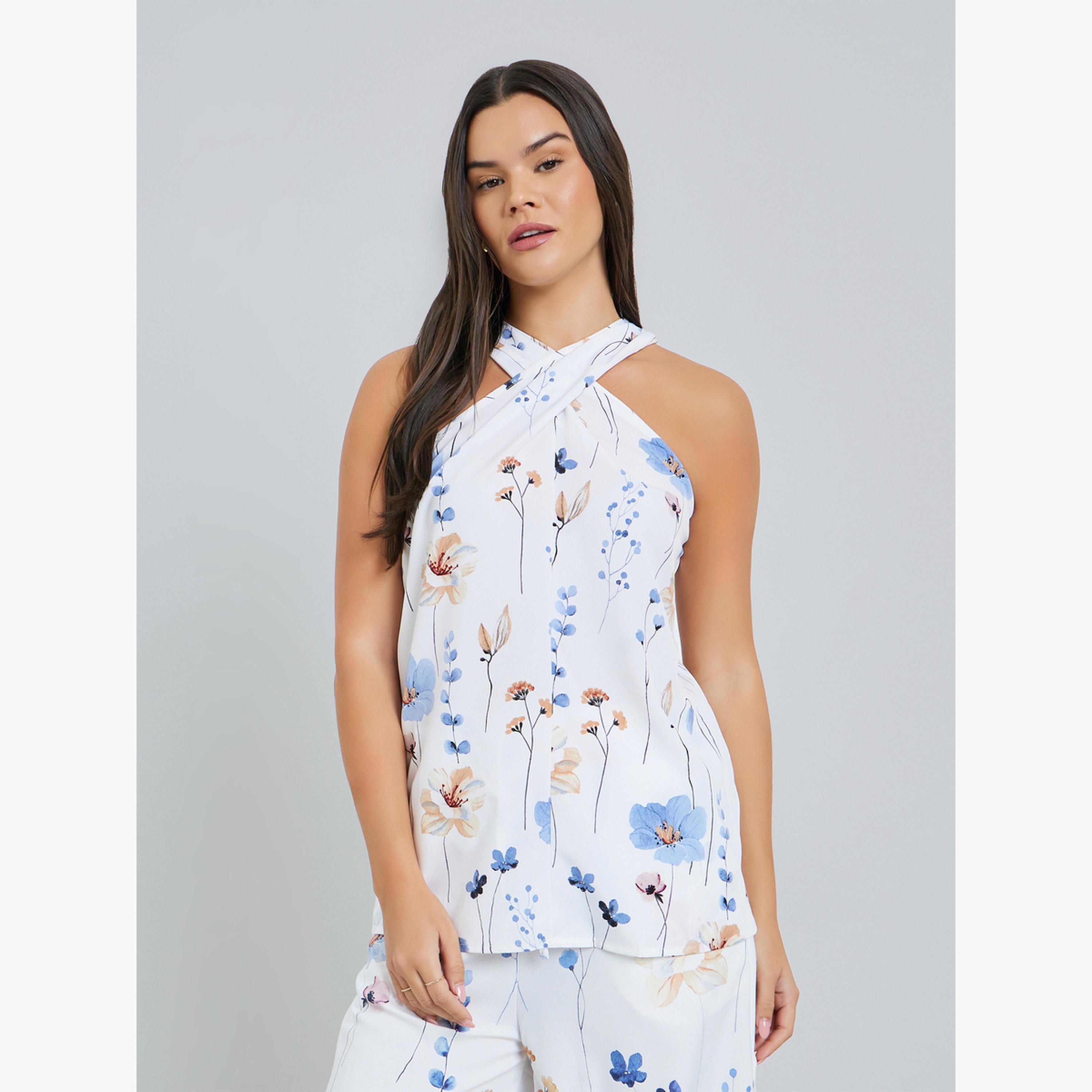 Take Two Women Floral Print Halter Neck Sleeveless Top-women-clothing-shirtsandblouses-blouses-image-1