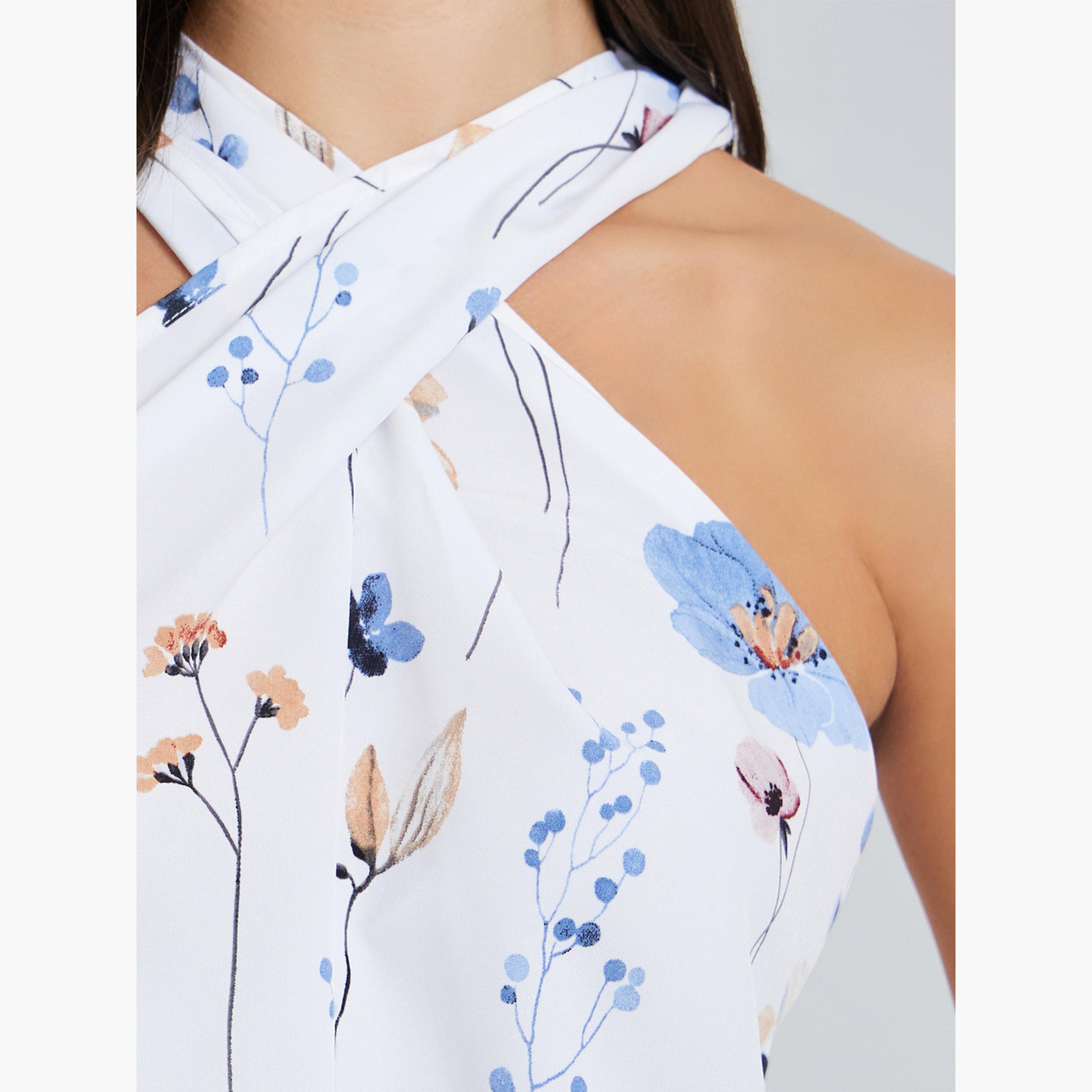 بلوزة نسائية بدون أكمام بياقة هالتر وطبعة زهور-women-clothing-shirtsandblouses-blouses-image-5