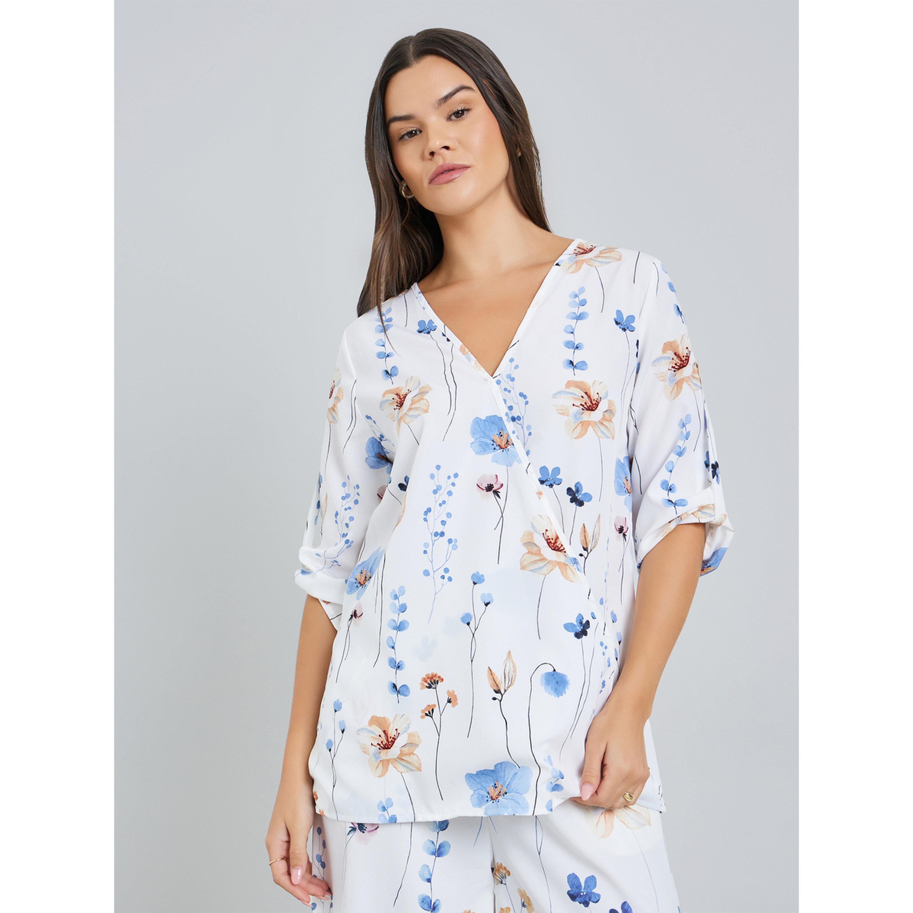 Take Two Women Floral Print Roll Up Sleeve Top-women-clothing-shirtsandblouses-blouses-image-1