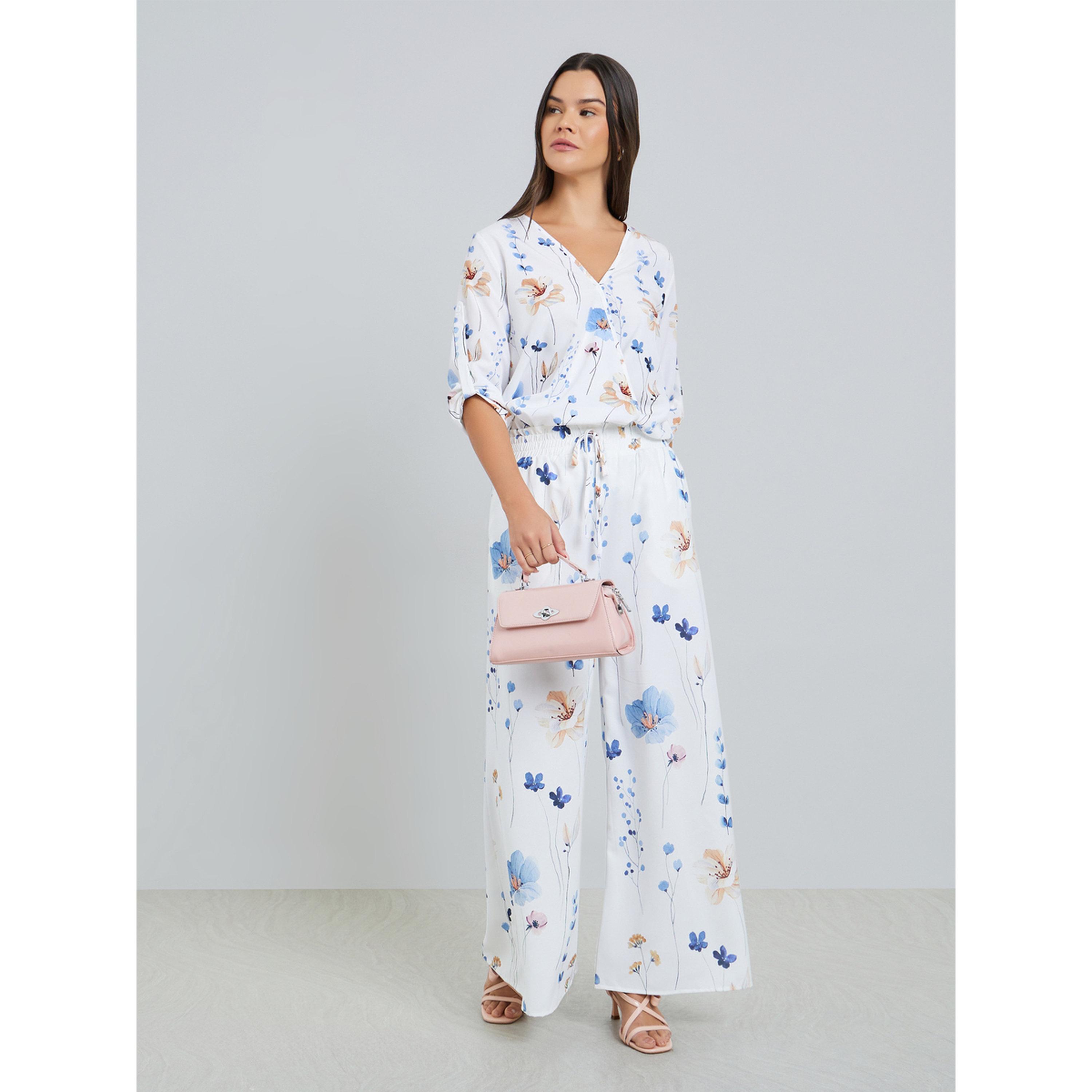 بلوزة نسائية بأكمام قابلة للطي وطبعة زهور-women-clothing-shirtsandblouses-blouses-image-2