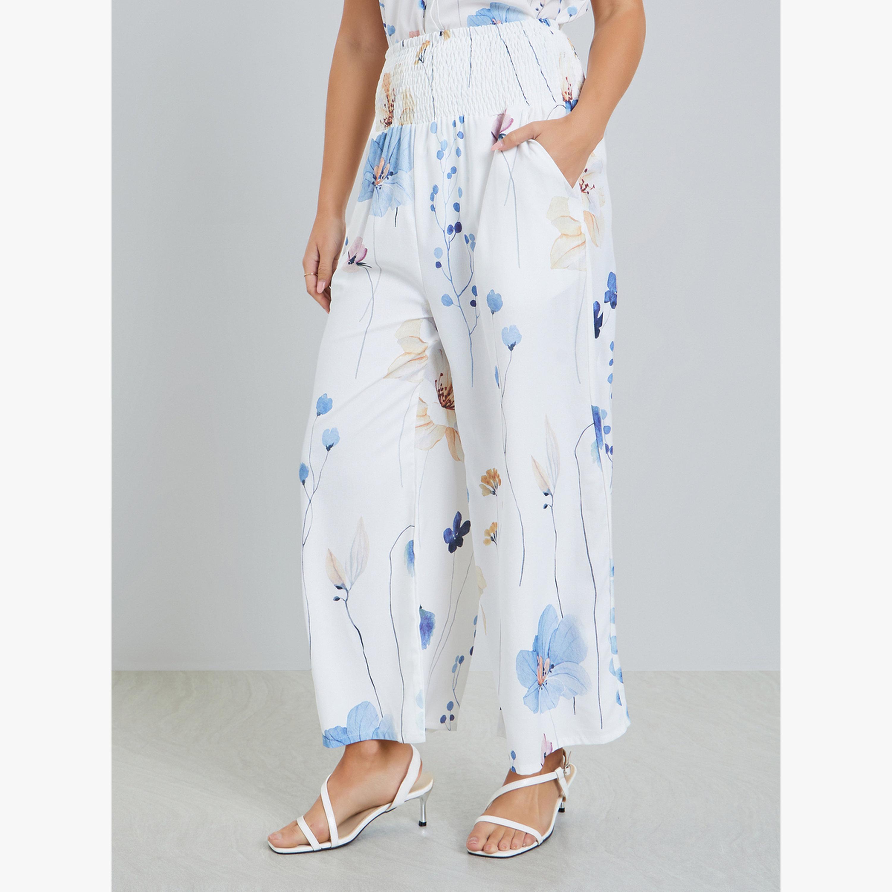 بنطال بأرجل واسعة وطبعة زهور-women-clothing-bottoms-joggers-image-1