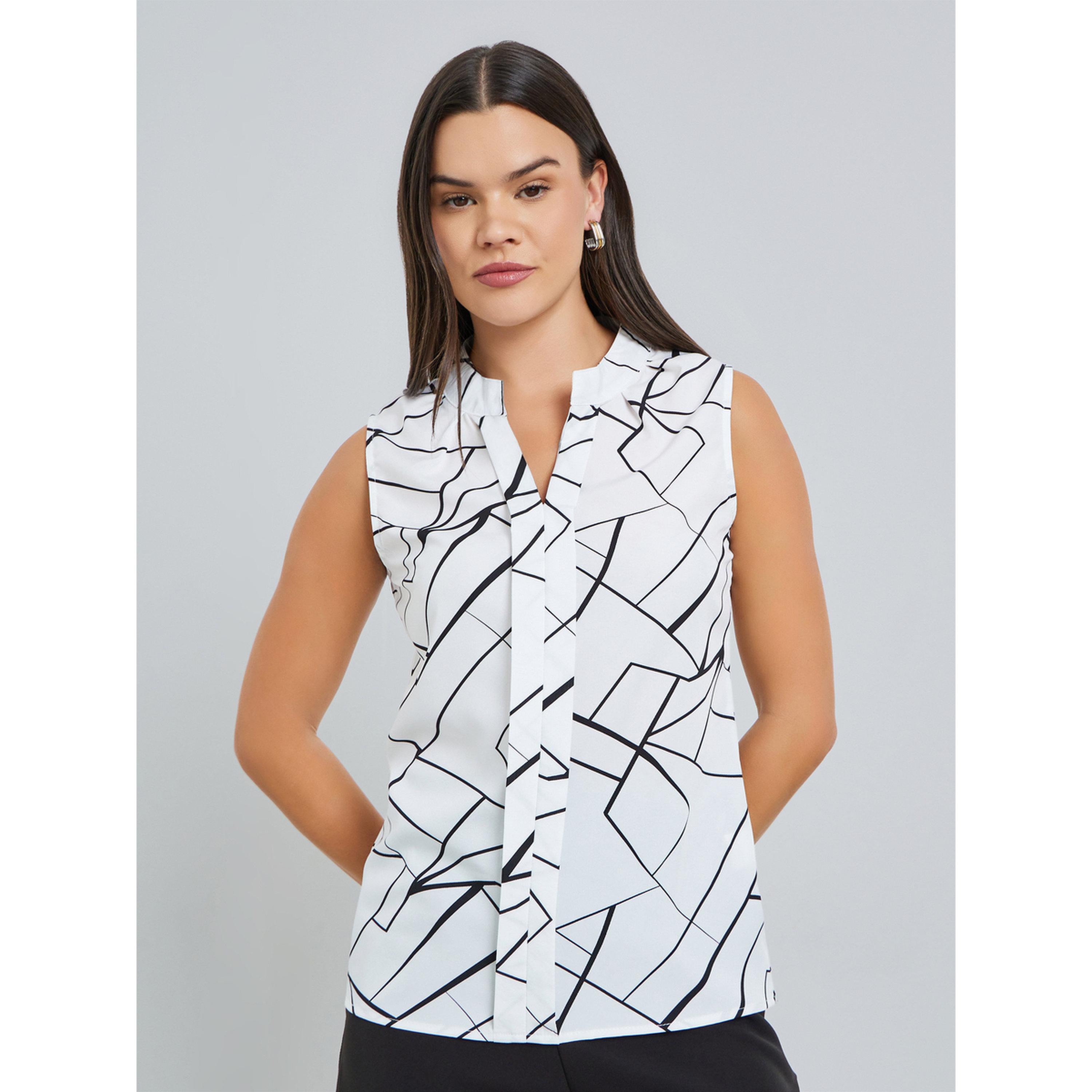 بلوزة نسائية بدون أكمام بلون أبيض-women-clothing-shirtsandblouses-blouses-image-1