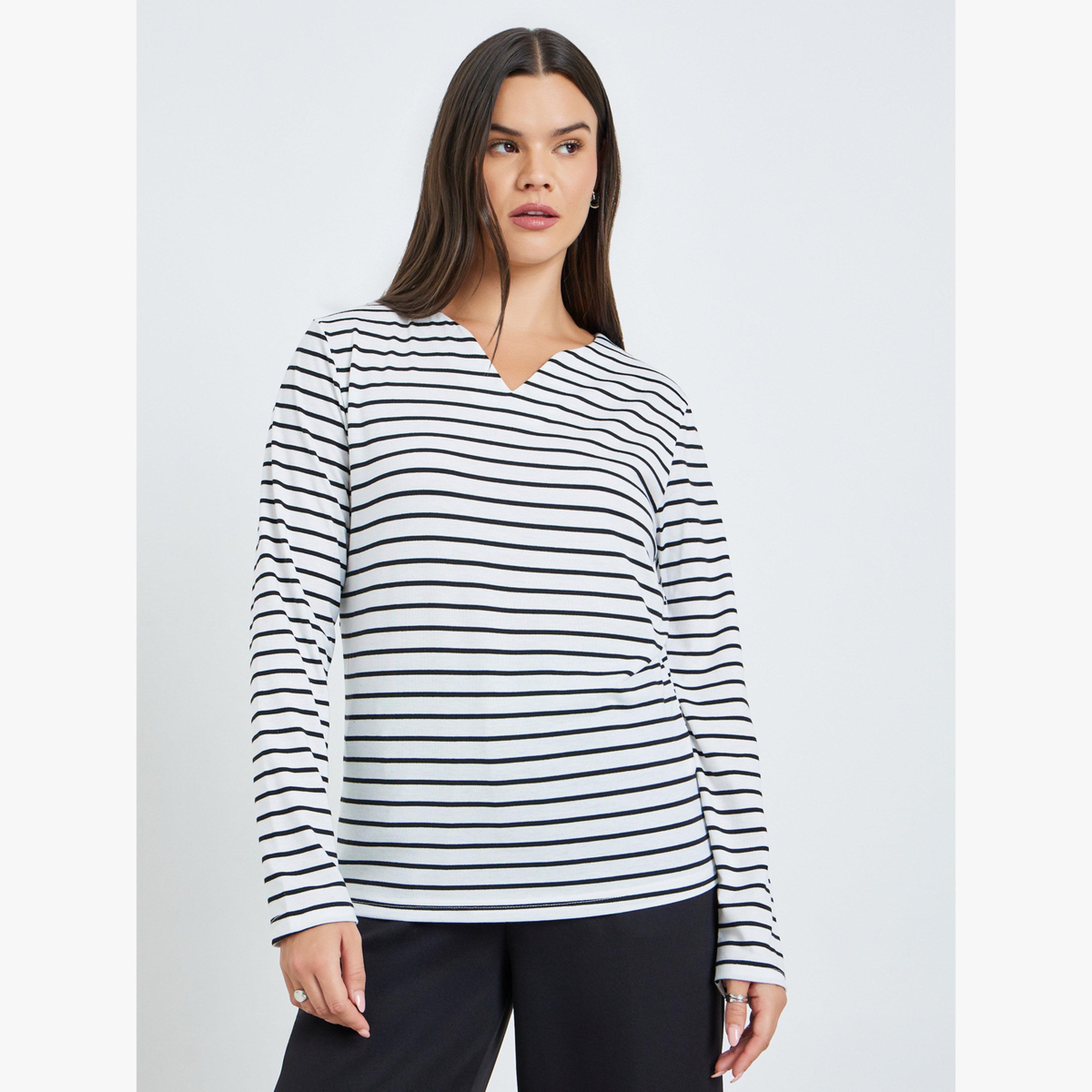 Take Two Striped V-Neck Long Sleeve Top-women-clothing-tshirts-image-1