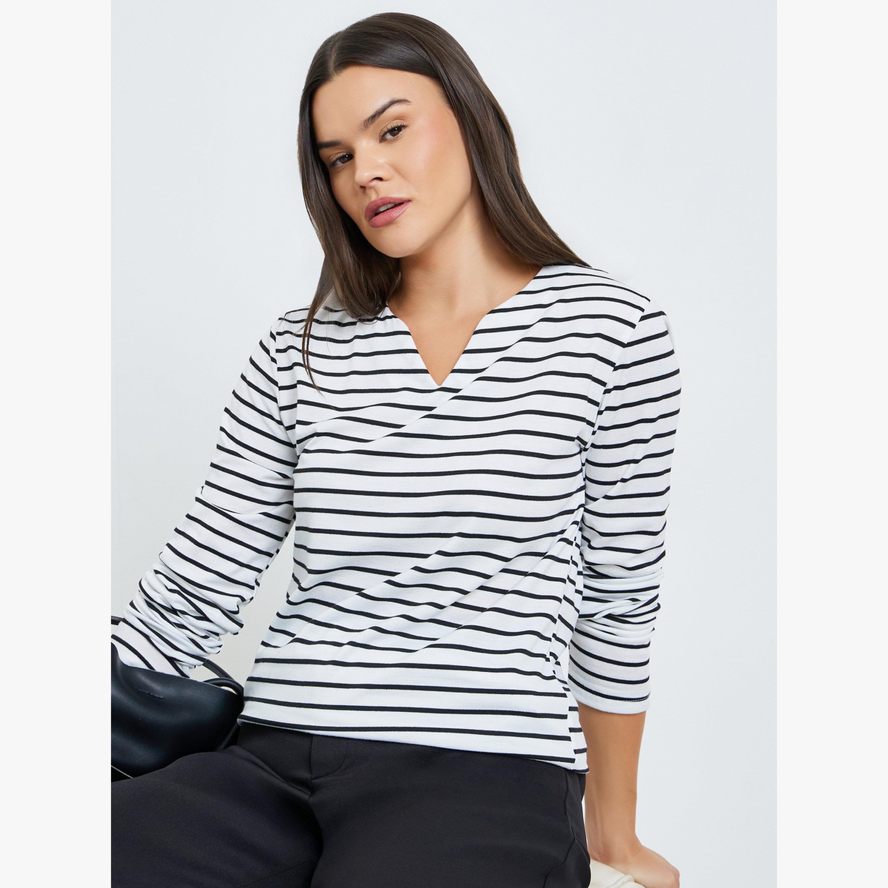Take Two Striped V-Neck Long Sleeve Top-women-clothing-tshirts-image-3