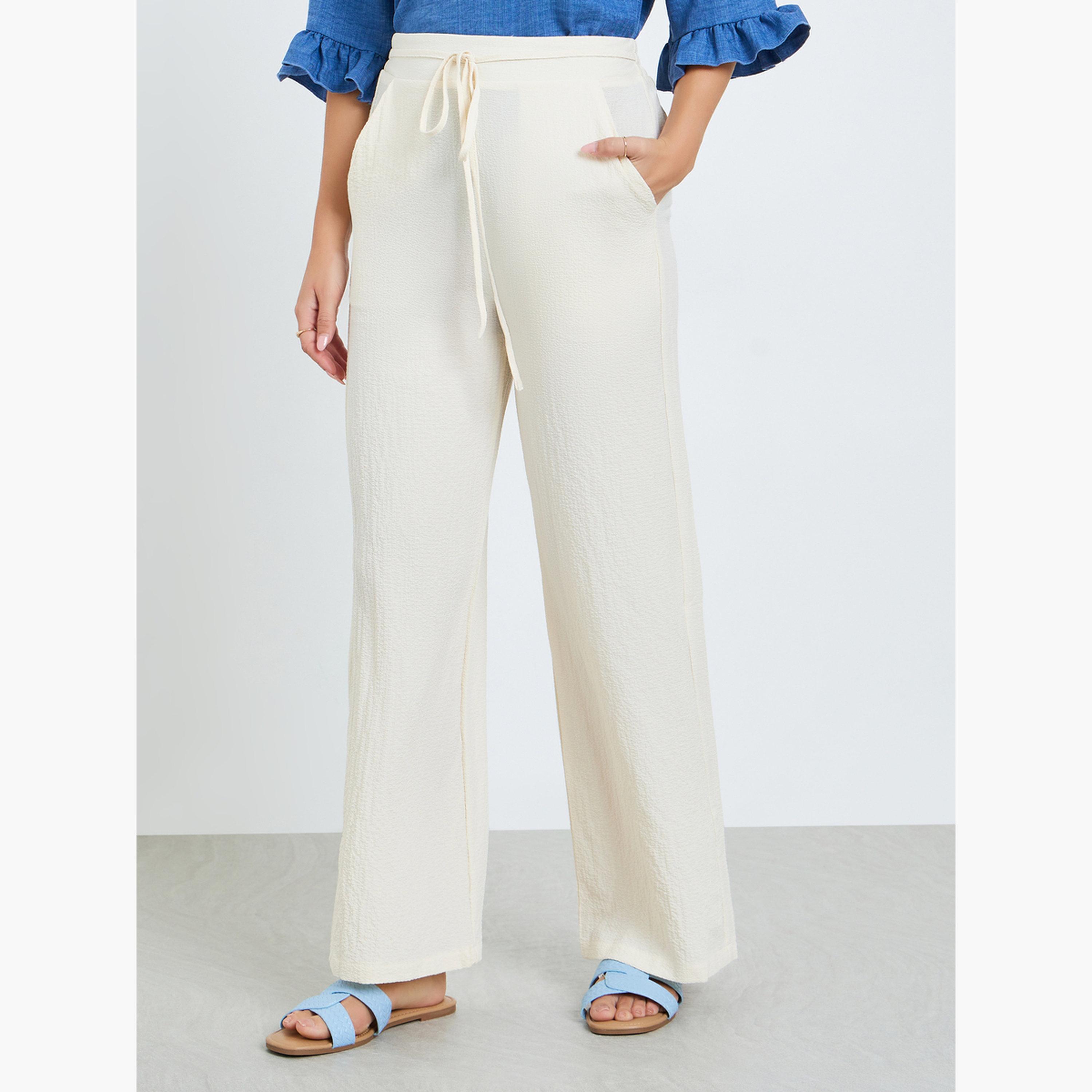 Take Two Women White Drawstring Waist Straight Leg Pants-women-clothing-bottoms-trousers-image-1