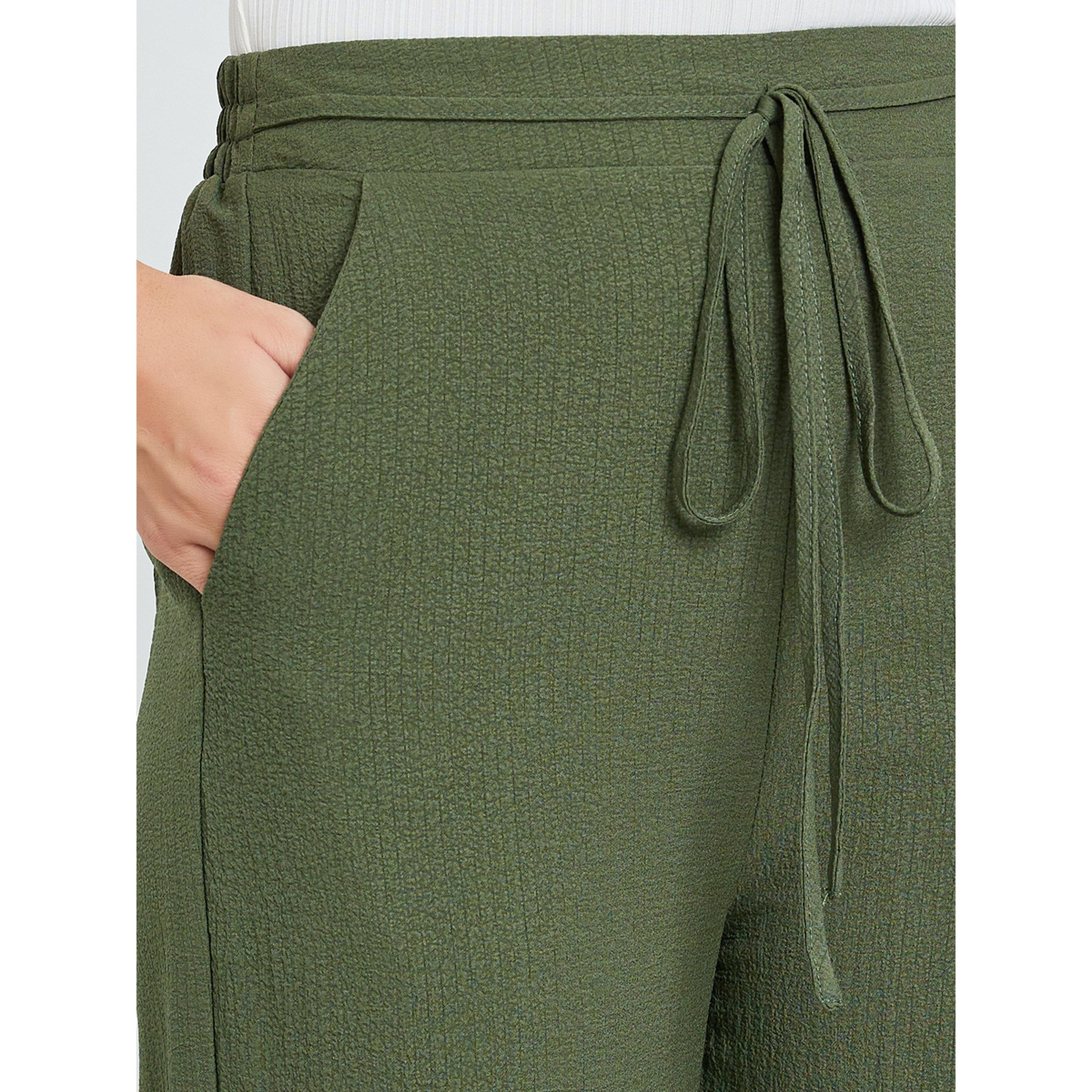 Take Two Women Dark Green Textured Wide Leg Trousers-women-clothing-bottoms-joggers-image-3