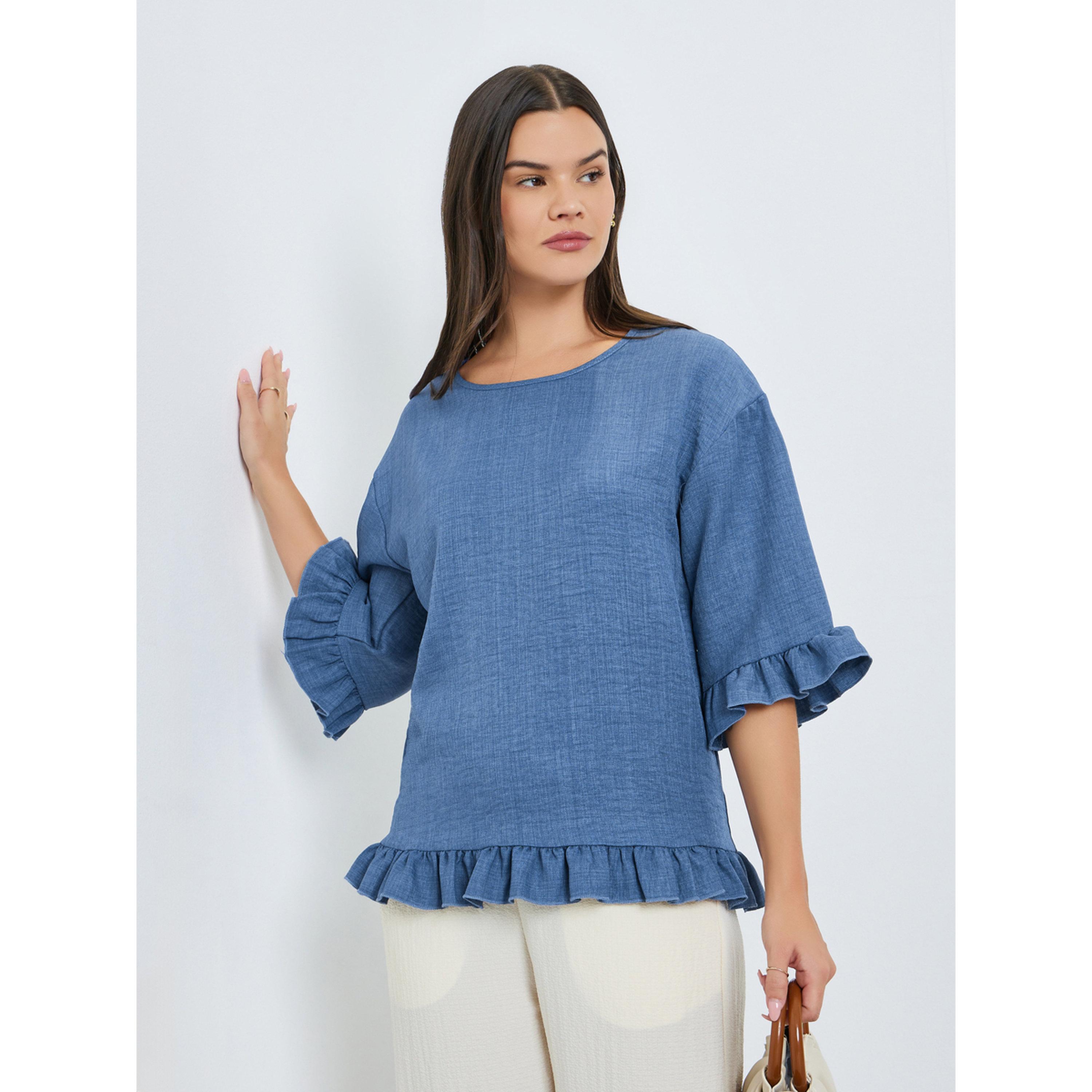 بلوزة بياقة مستديرة وحواف بكشكشة-women-clothing-shirtsandblouses-blouses-image-1