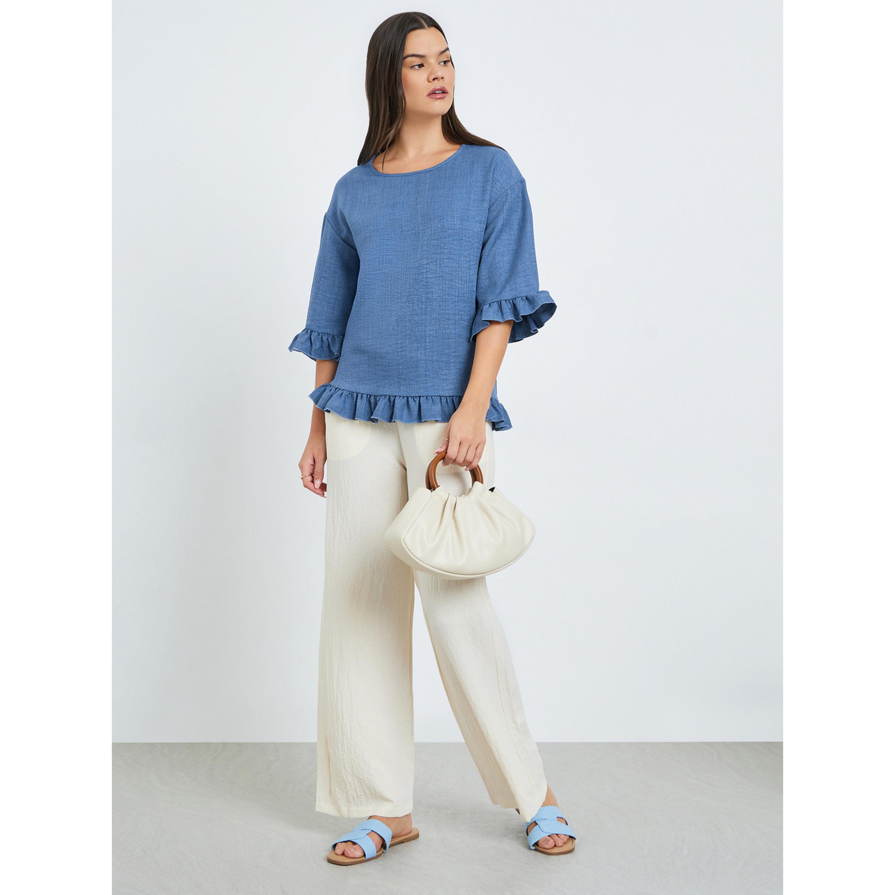 بلوزة بياقة مستديرة وحواف بكشكشة-women-clothing-shirtsandblouses-blouses-image-2