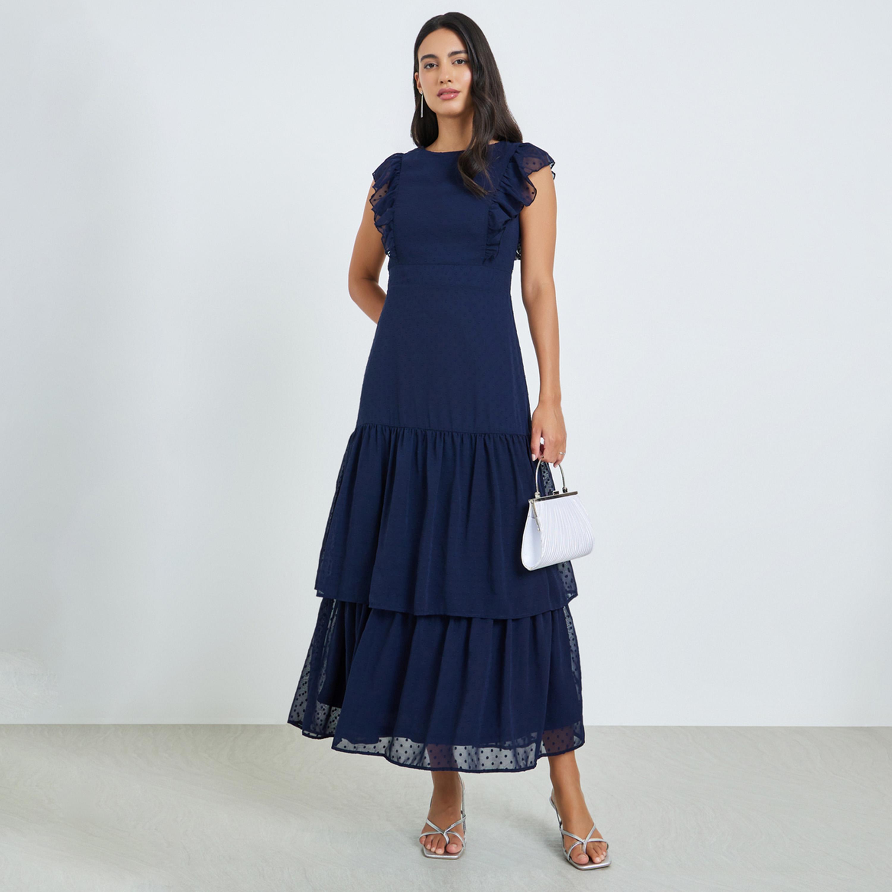 فستان طويل بخيوط دوبي وكسرات-women-clothing-dresses-image-1