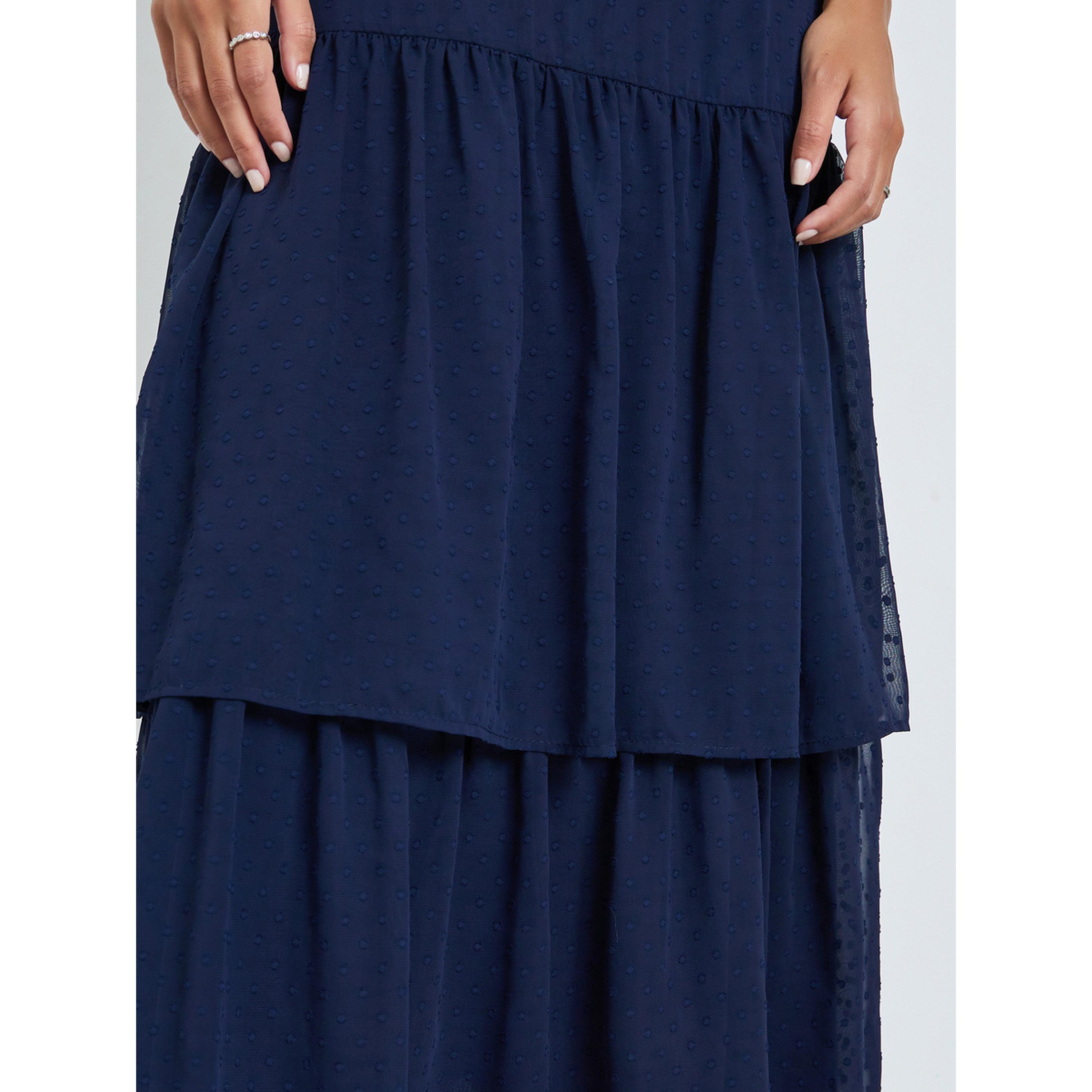 Styli Navy Blue Dobby Tiered Maxi Dress-women-clothing-dresses-image-5