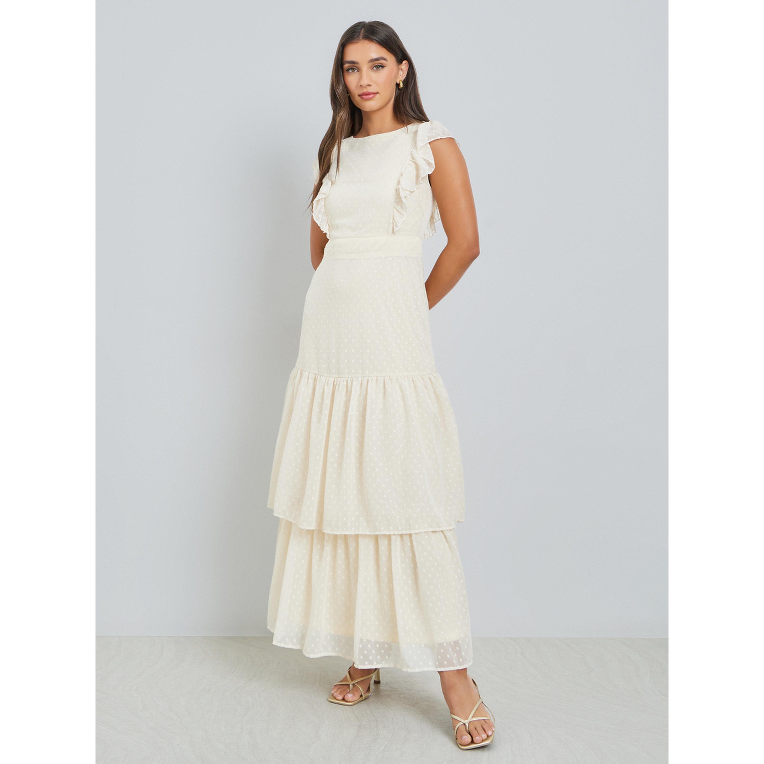 Styli Cream Dobby Tiered Maxi Dress-women-clothing-dresses-image-1