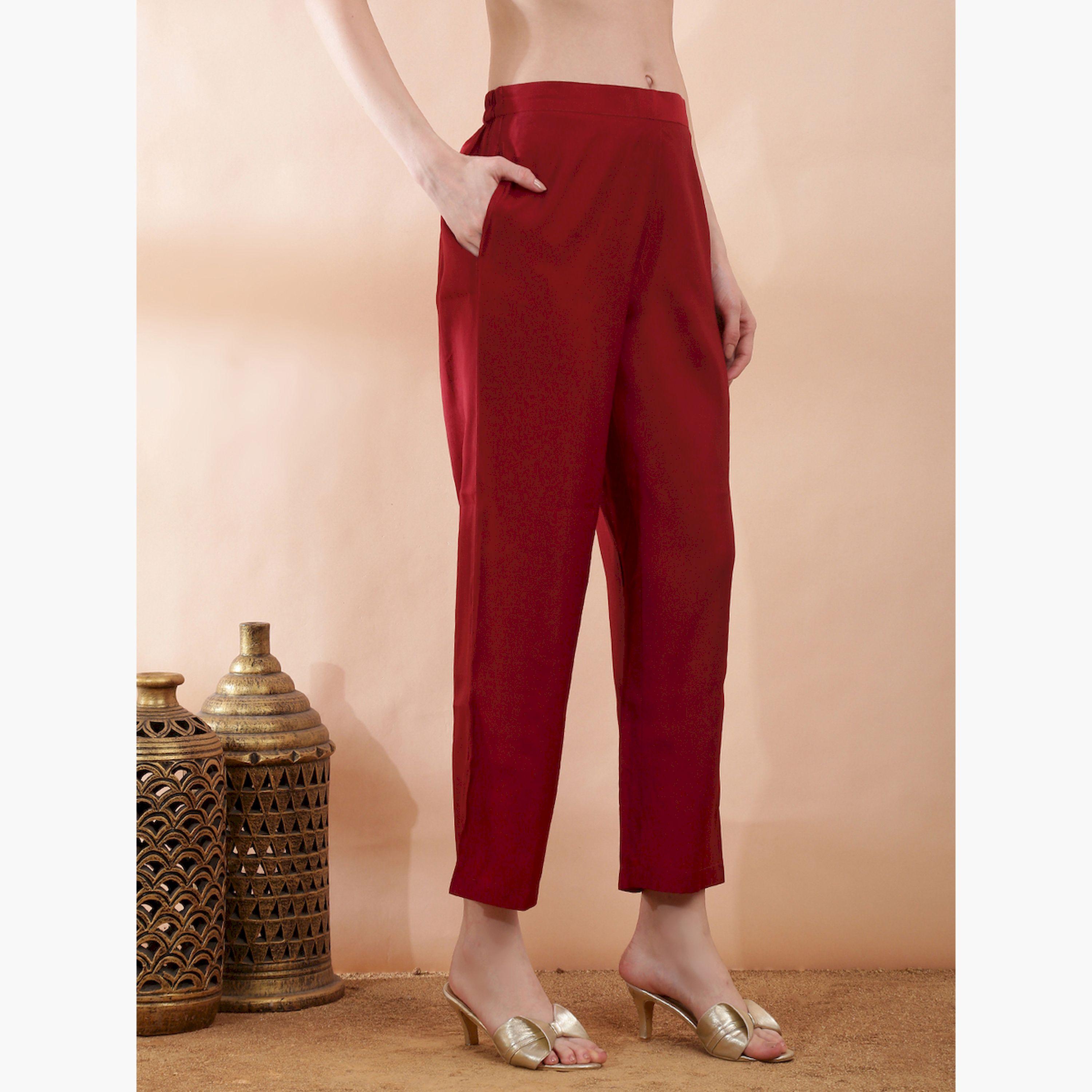 Globus X Styli Red Embroidered Straight Kurta with Pants and Dupatta Set-women-clothing-ethnicwear-kurtas-image-5