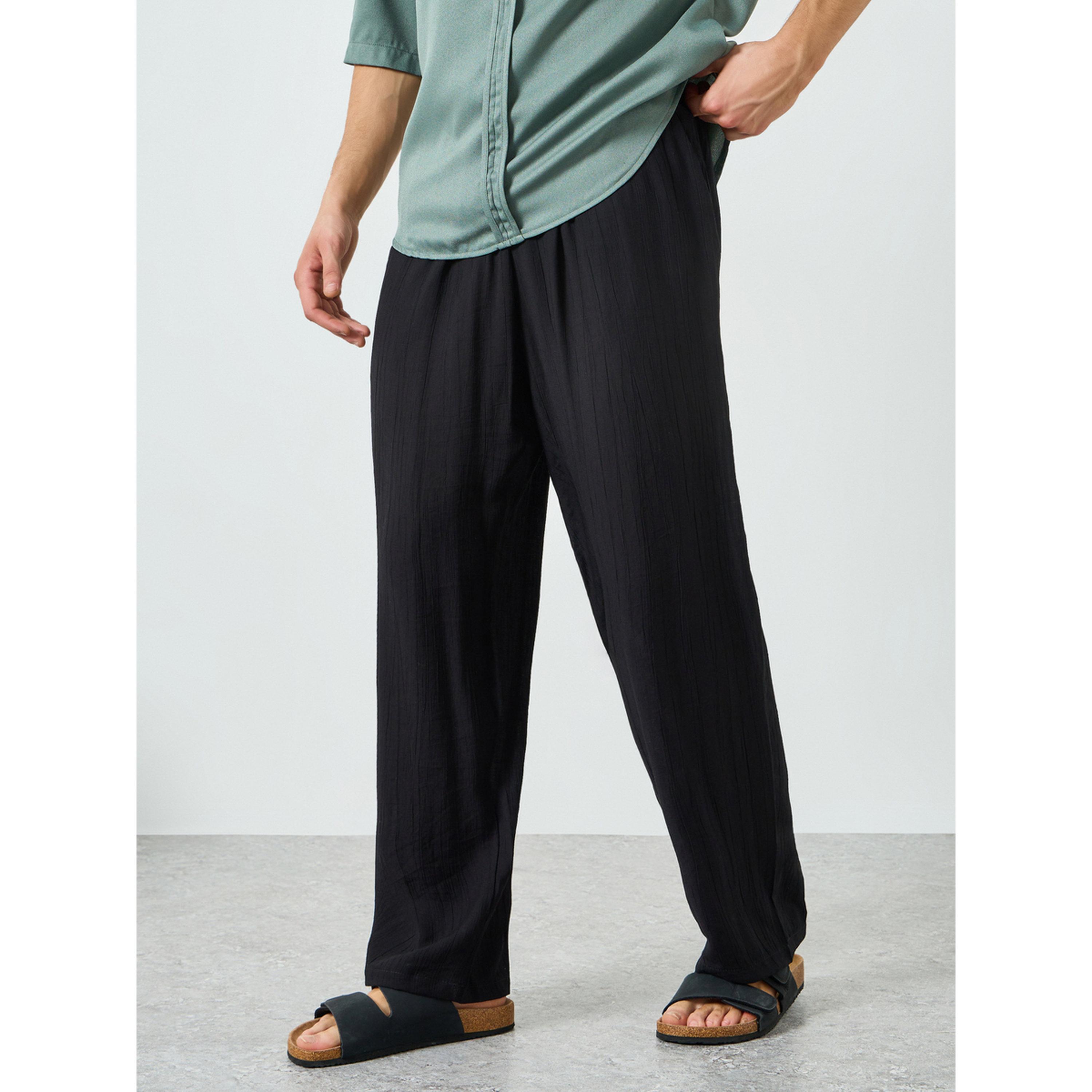 Take Two Men Black Drawstring Waist Straight Leg Pants-men-clothing-bottoms-joggers-image-1