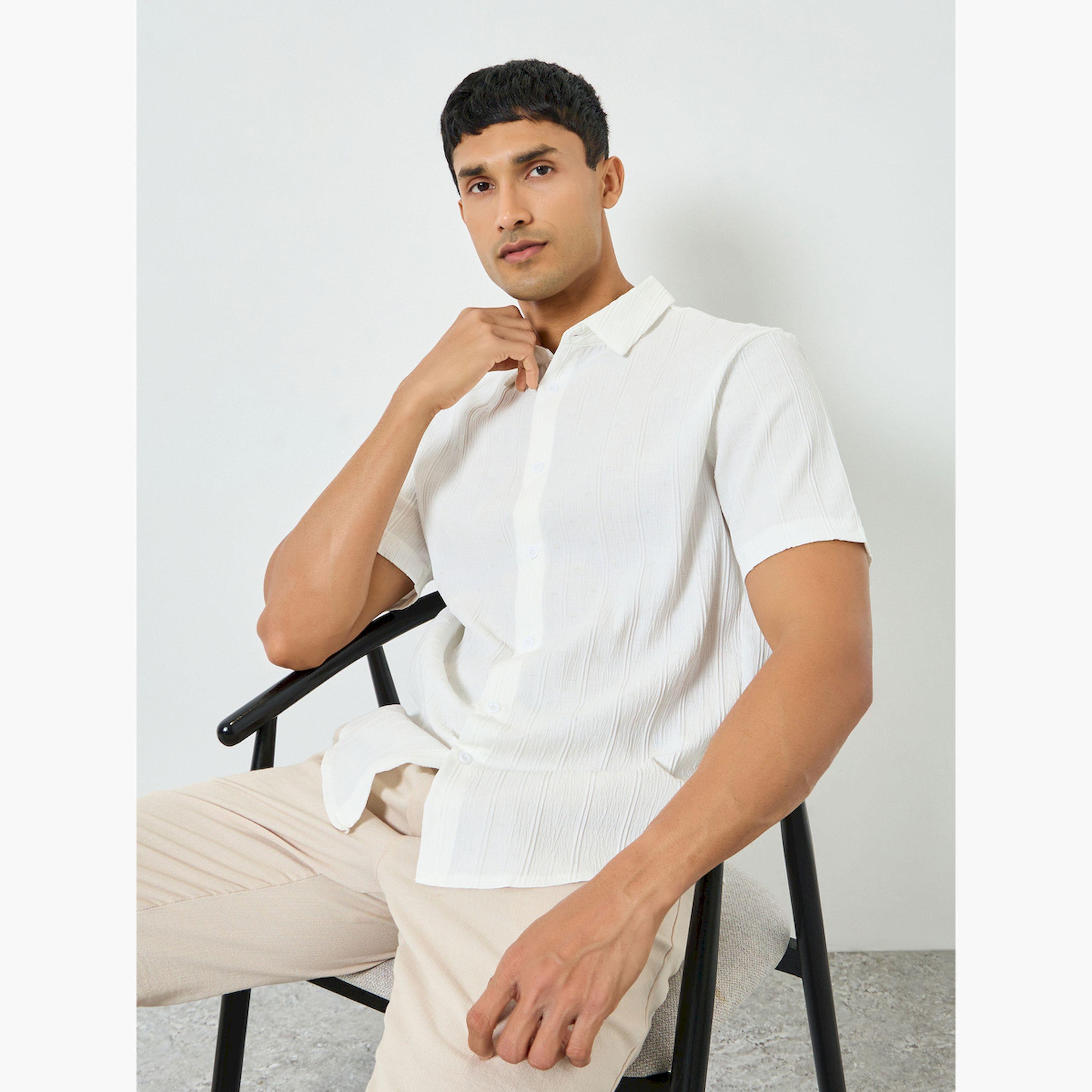 Take Two Men White Texture Short Sleeve Shirt-men-clothing-shirts-image-3