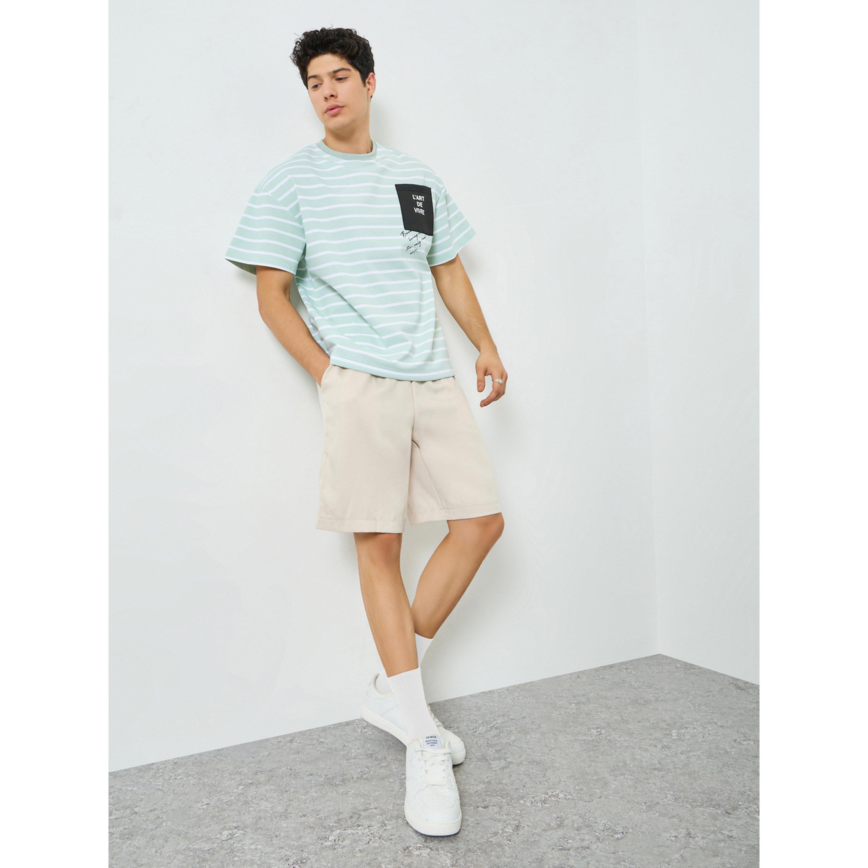 Take Two Men Beige Drawstring Waist Pocket Detail Shorts-men-clothing-bottoms-shorts-image-2