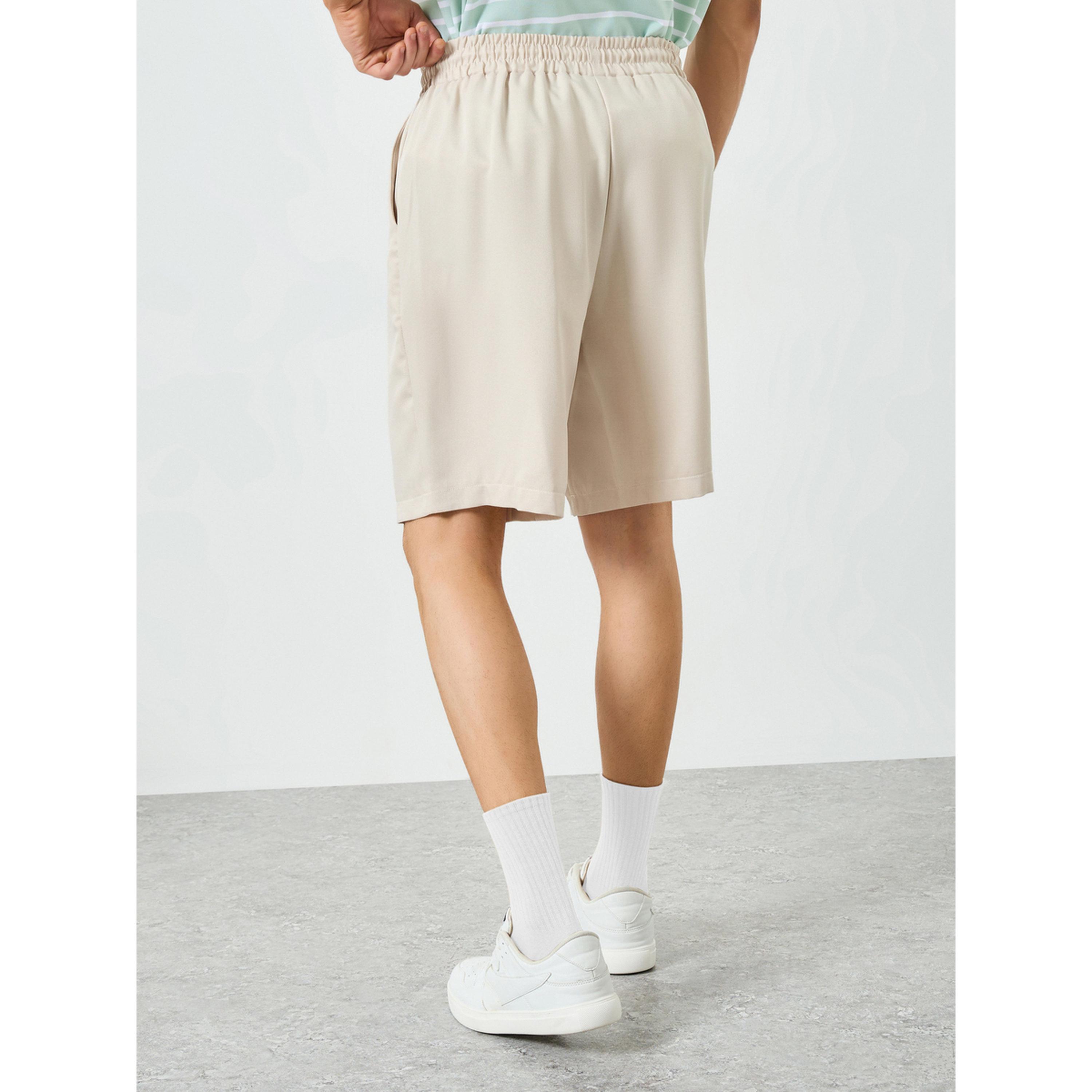 Take Two Men Beige Drawstring Waist Pocket Detail Shorts-men-clothing-bottoms-shorts-image-4