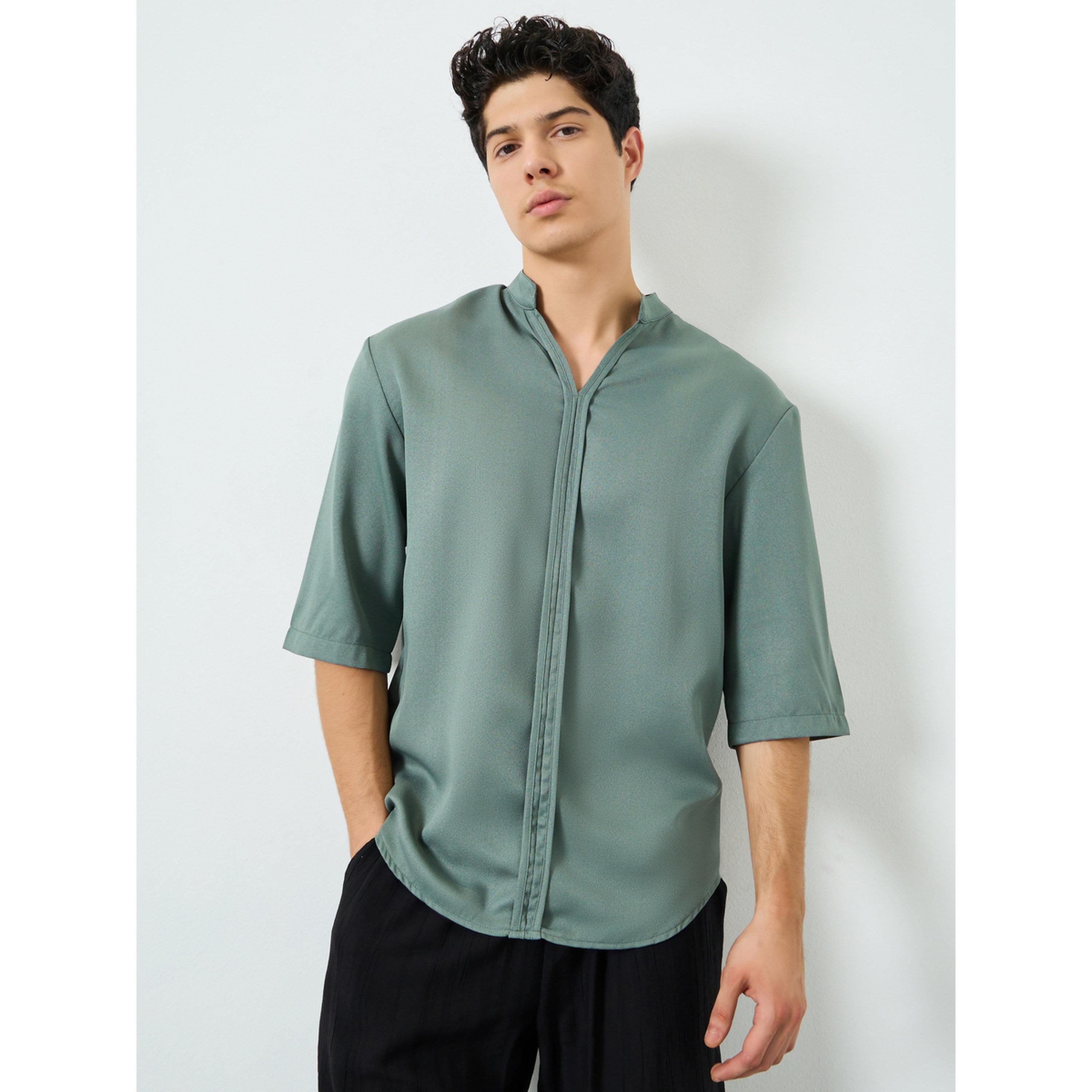تيك تو × ستايلي - قميص بولو رجالي أخضر منسوج-men-clothing-shirts-image-1