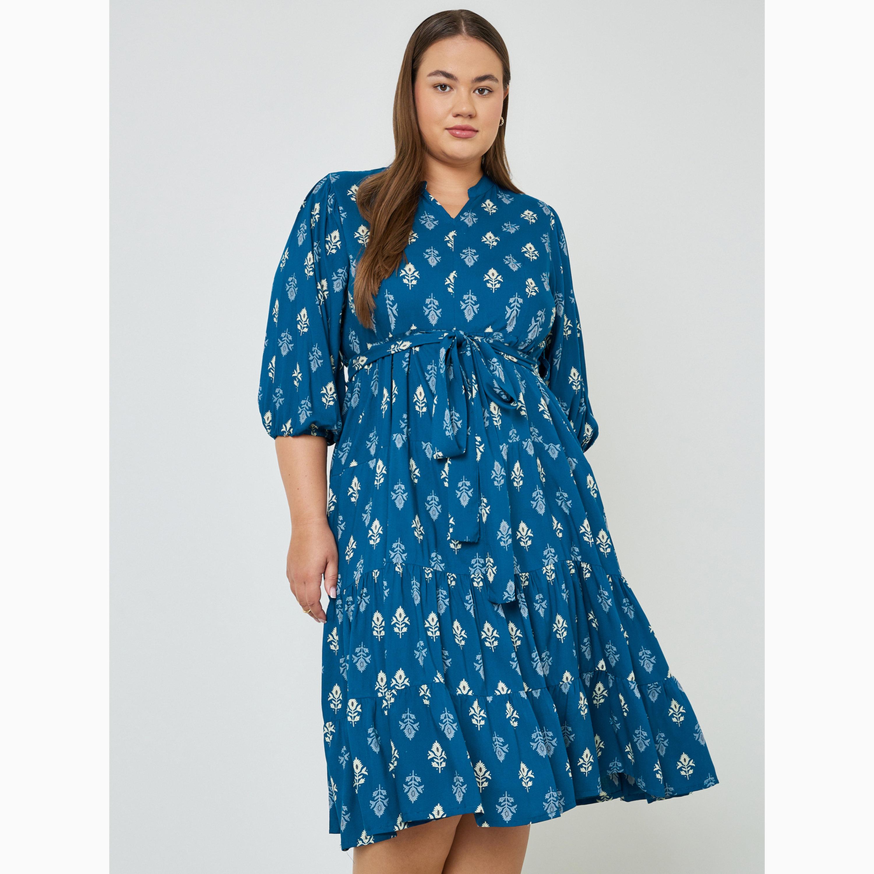 Styli Plus Size Printed Tiered Midi Dress-women-clothing-dresses-image-1