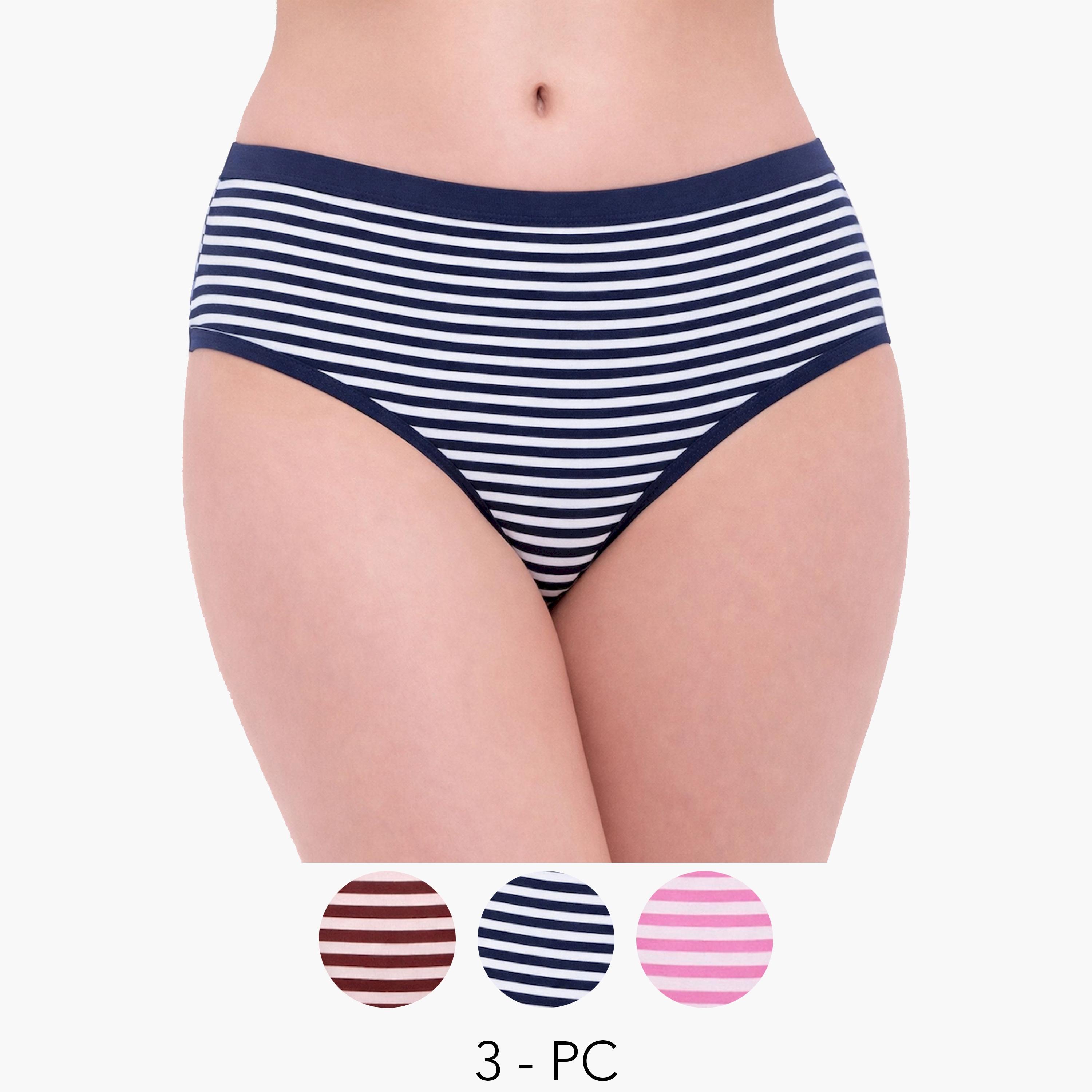 Take Two Pack of 3 - Striped High Leg Briefs-women-clothing-lingerie-panties-image-1