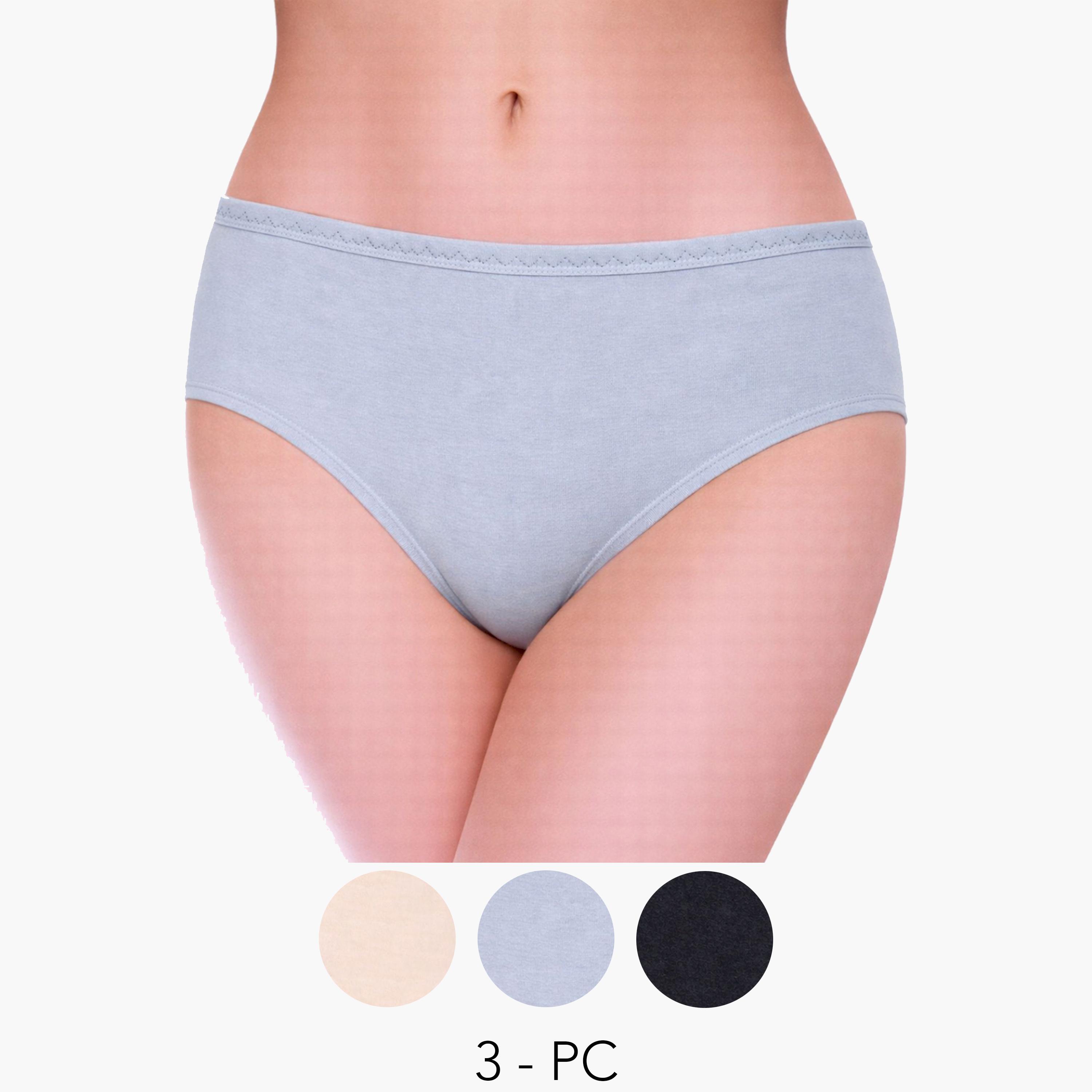 مجموعة من 3 سراويل داخلية قطن سادة بخصر مطاطي-women-clothing-lingerie-panties-image-1
