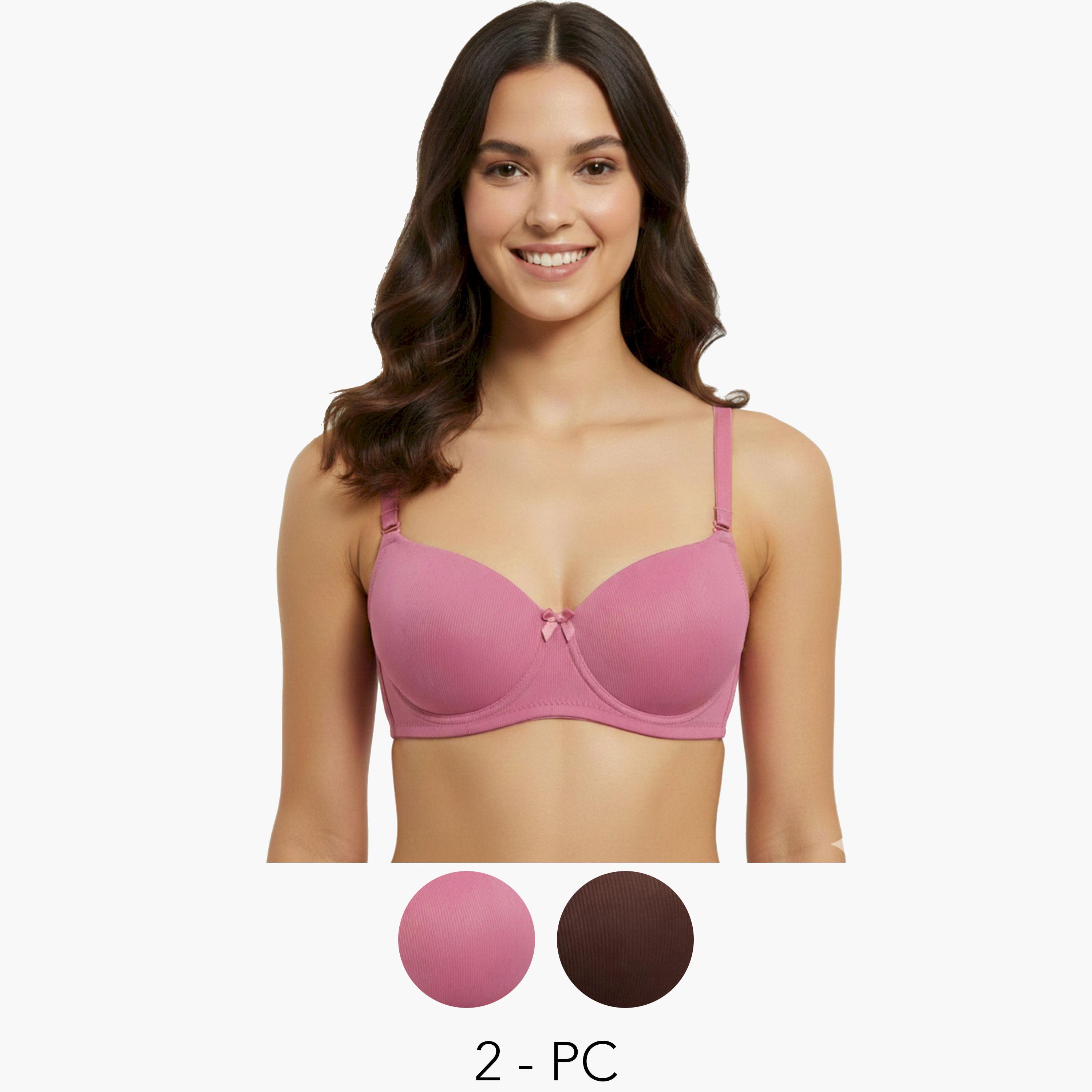 مجموعة من قطعتين صدريات مبطنة فاخرة بقماش مضلع-women-clothing-lingerie-bras-image-1