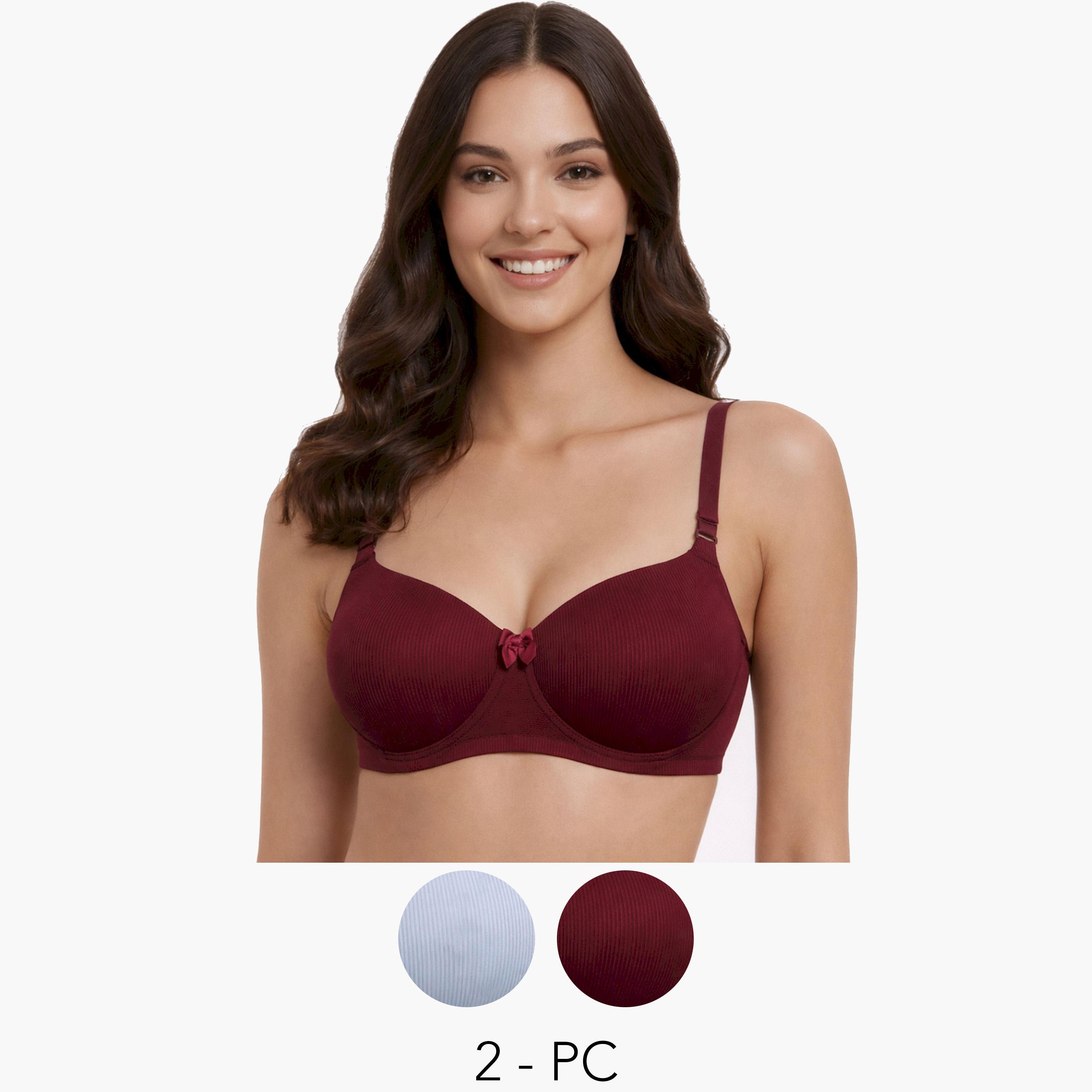 مجموعة من قطعتين صدريات مبطنة فاخرة بقماش مضلع-women-clothing-lingerie-bras-image-1