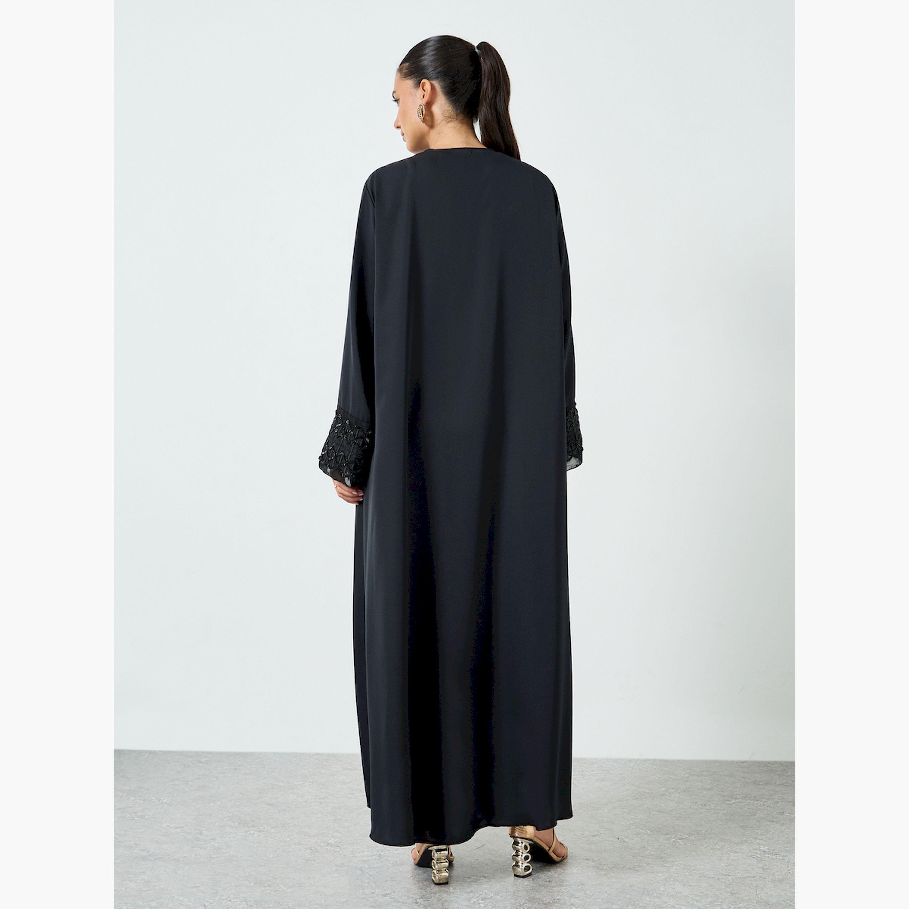 عباية مفتوحة من الامام مع أكمام شبكية ومُطرّزة-women-arabicclothing-abayas-image-4