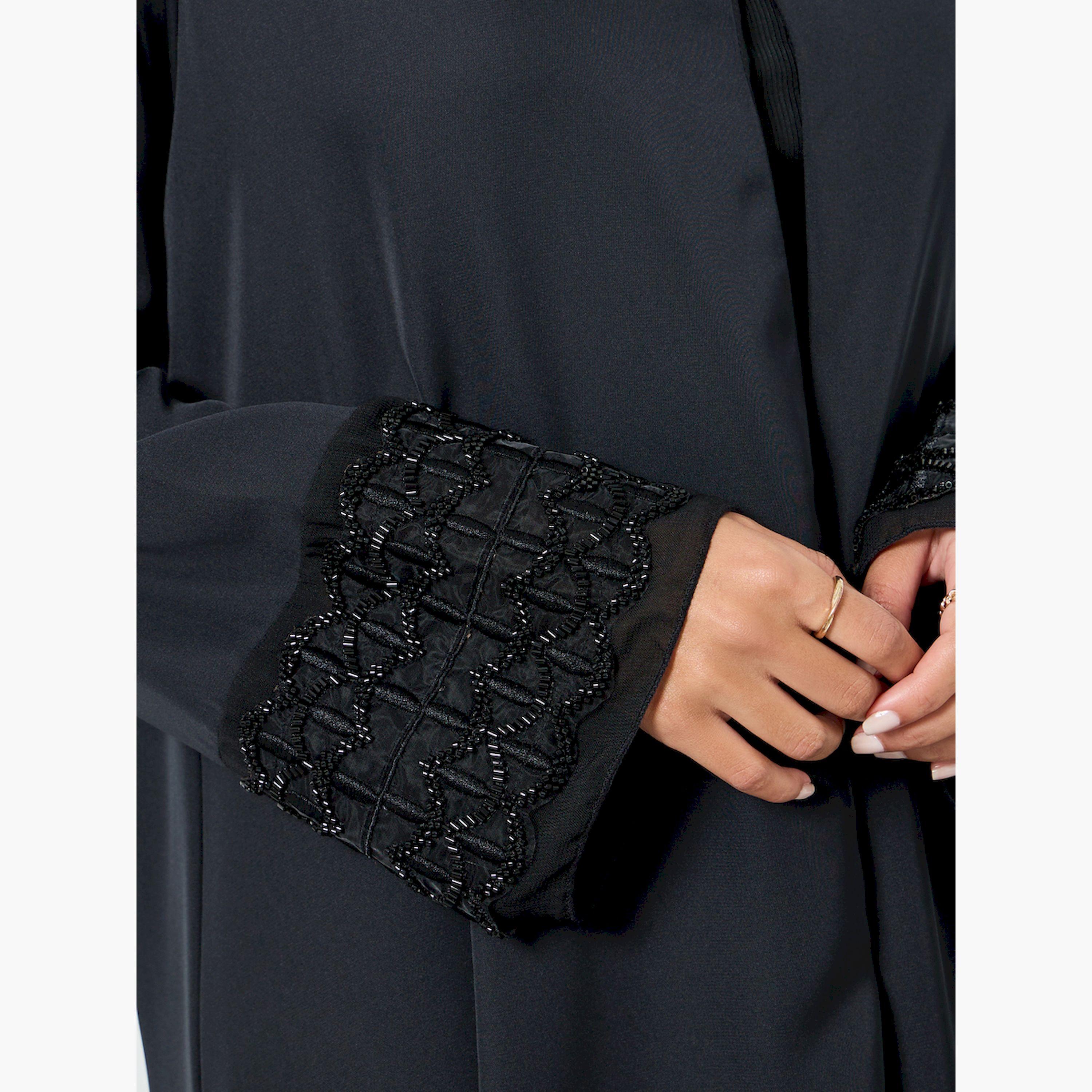 عباية مفتوحة من الامام مع أكمام شبكية ومُطرّزة-women-arabicclothing-abayas-image-5