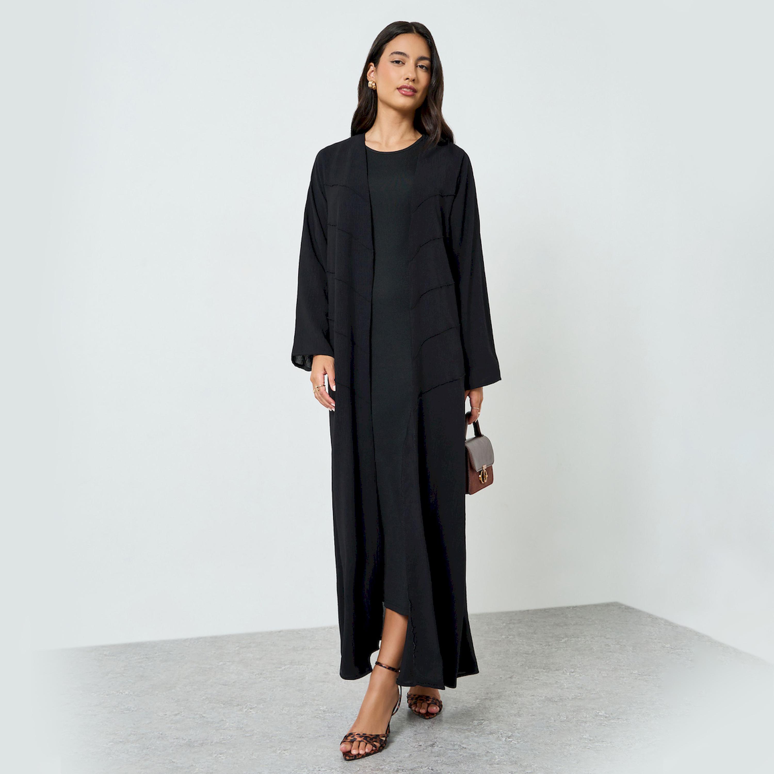 عباية بحافة واسعة ومفتوحة من الامام-women-arabicclothing-abayas-image-1