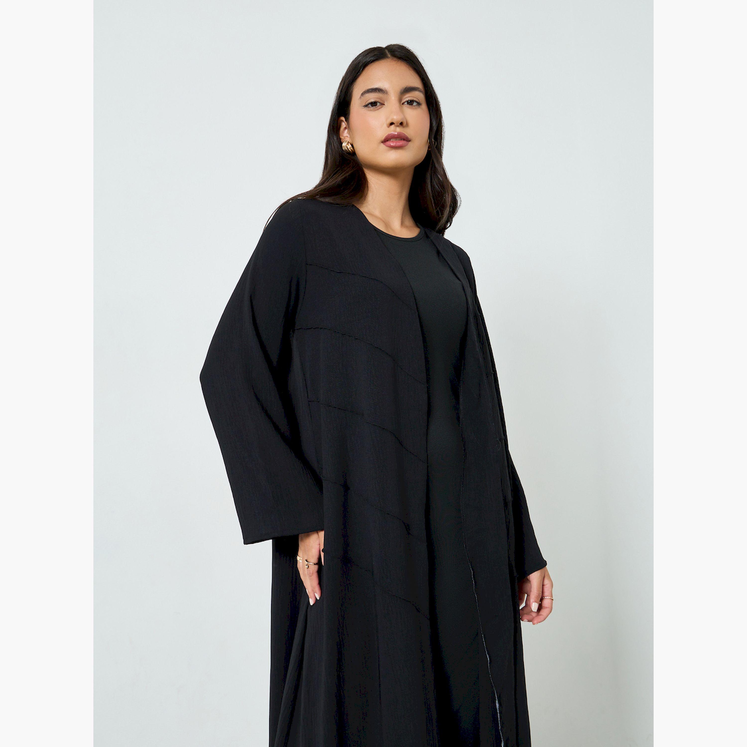 عباية بحافة واسعة ومفتوحة من الامام-women-arabicclothing-abayas-image-2
