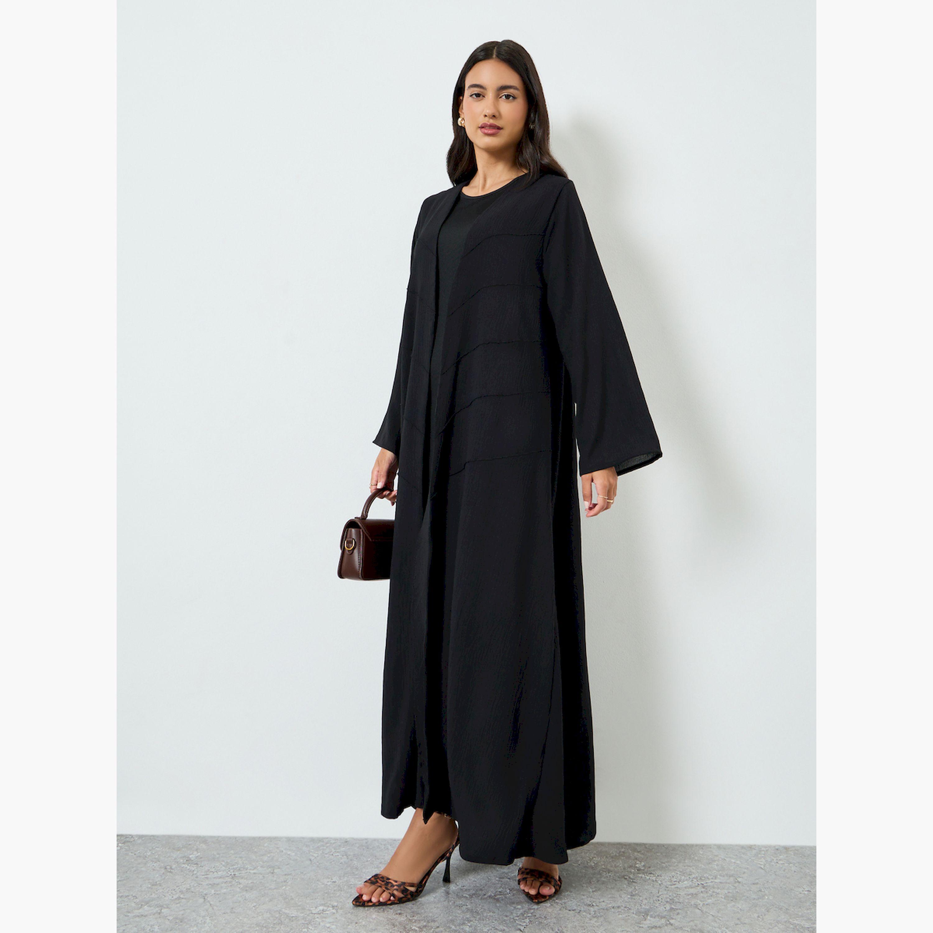عباية بحافة واسعة ومفتوحة من الامام-women-arabicclothing-abayas-image-3