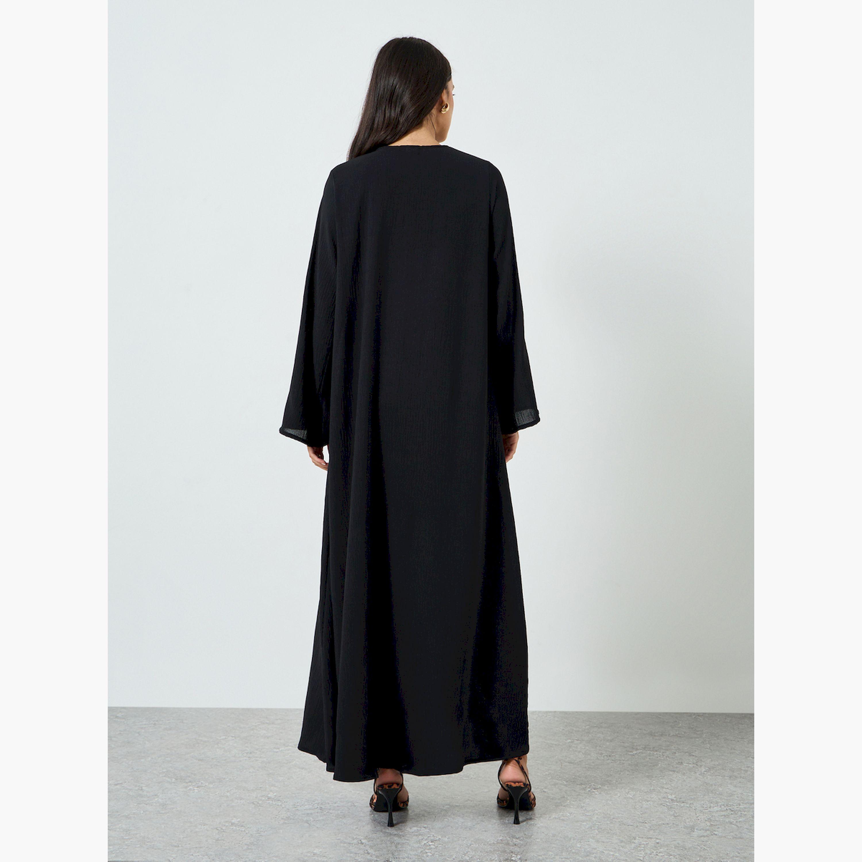 Styli Black Open Front A-Line Abaya-women-arabicclothing-abayas-image-4