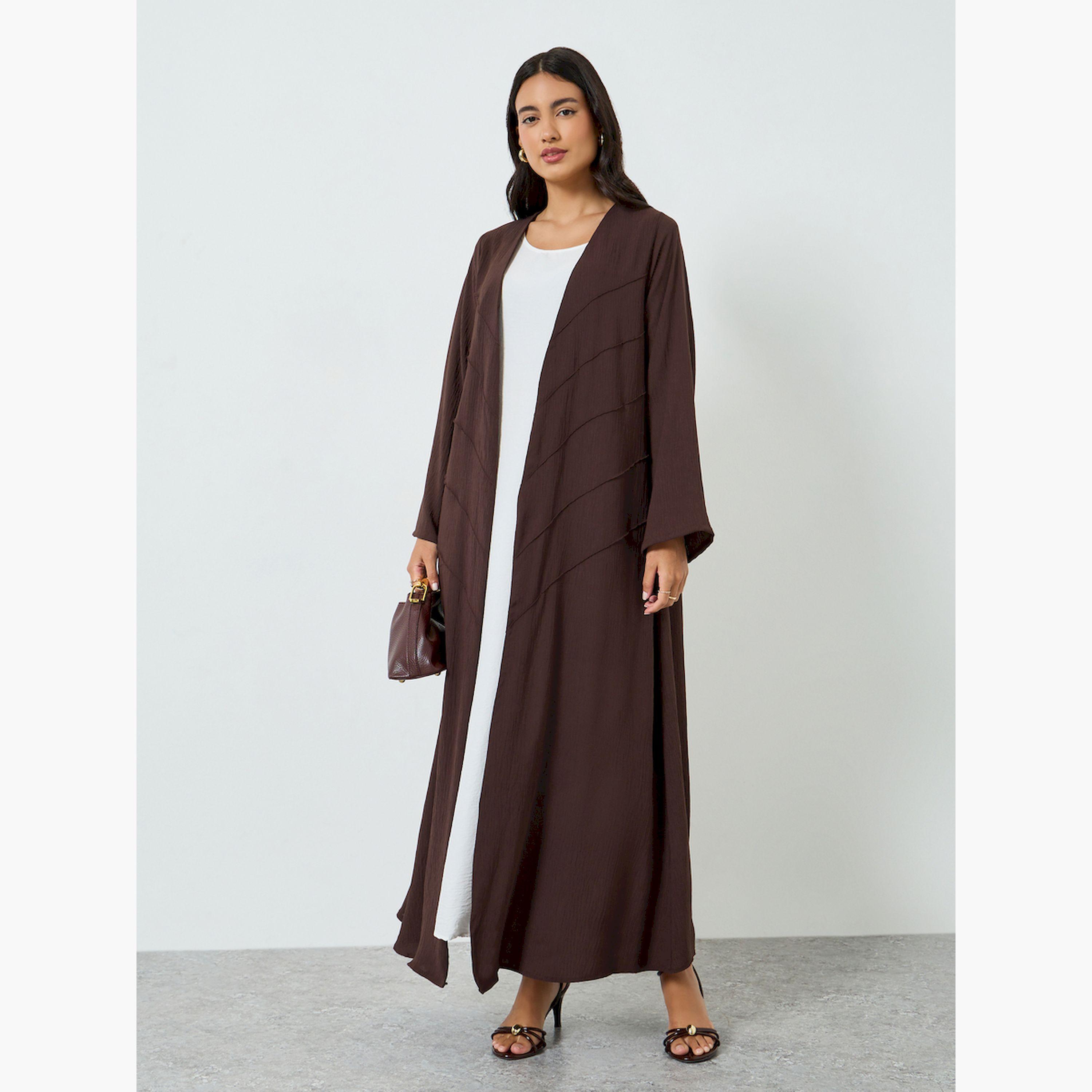 Styli Brown Open Front A-Line Abaya-women-arabicclothing-abayas-image-1
