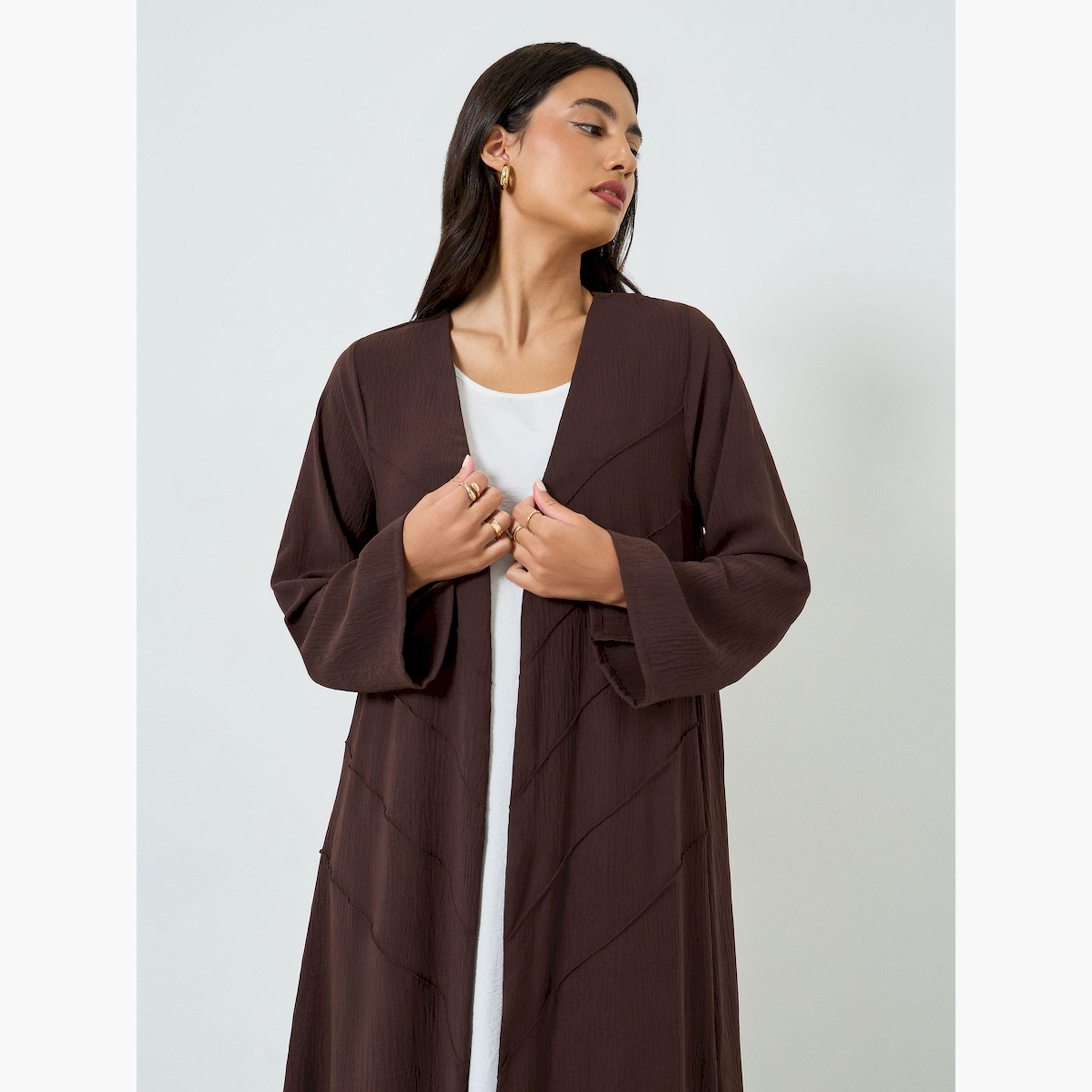 Styli Brown Open Front A-Line Abaya-women-arabicclothing-abayas-image-2