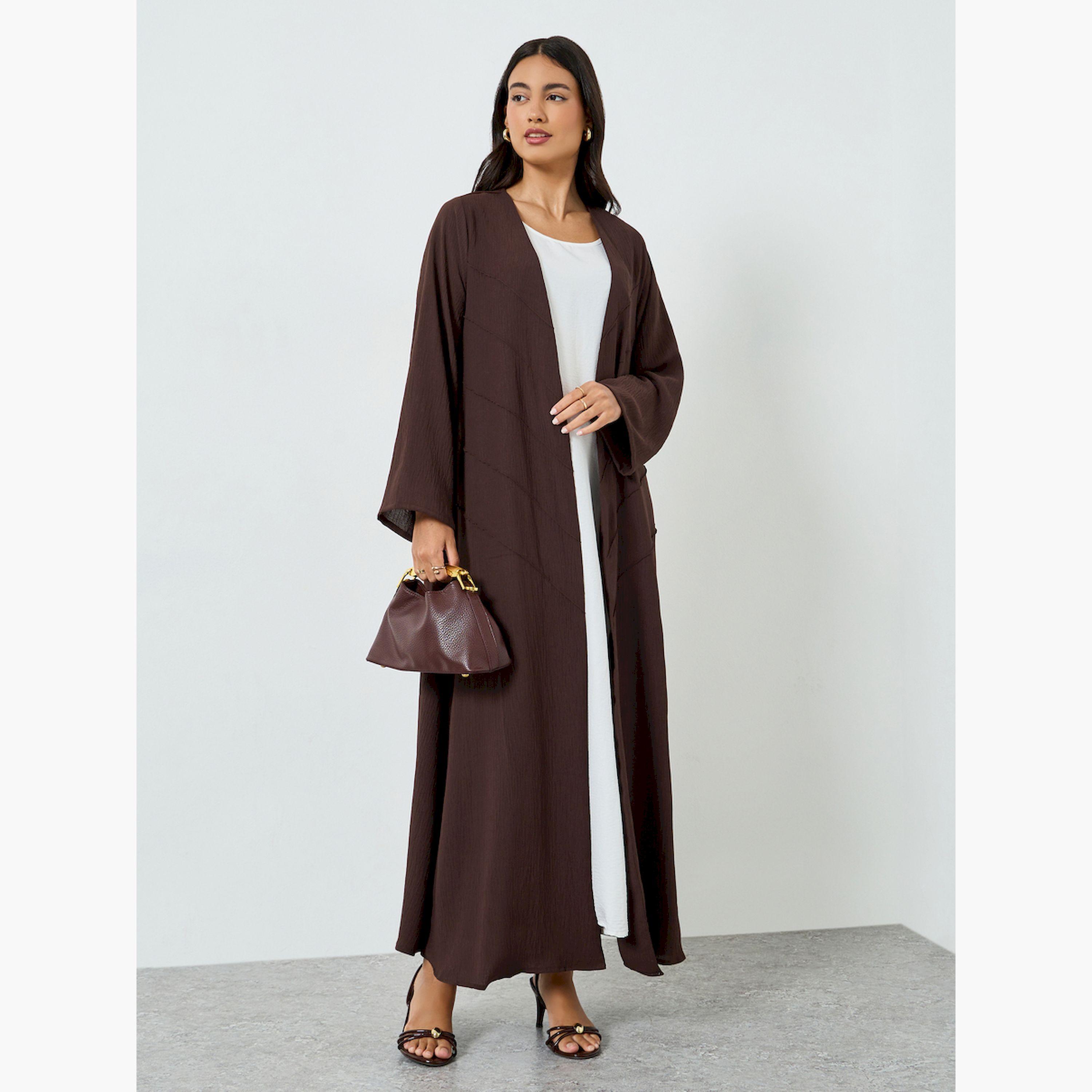 Styli Brown Open Front A-Line Abaya-women-arabicclothing-abayas-image-3