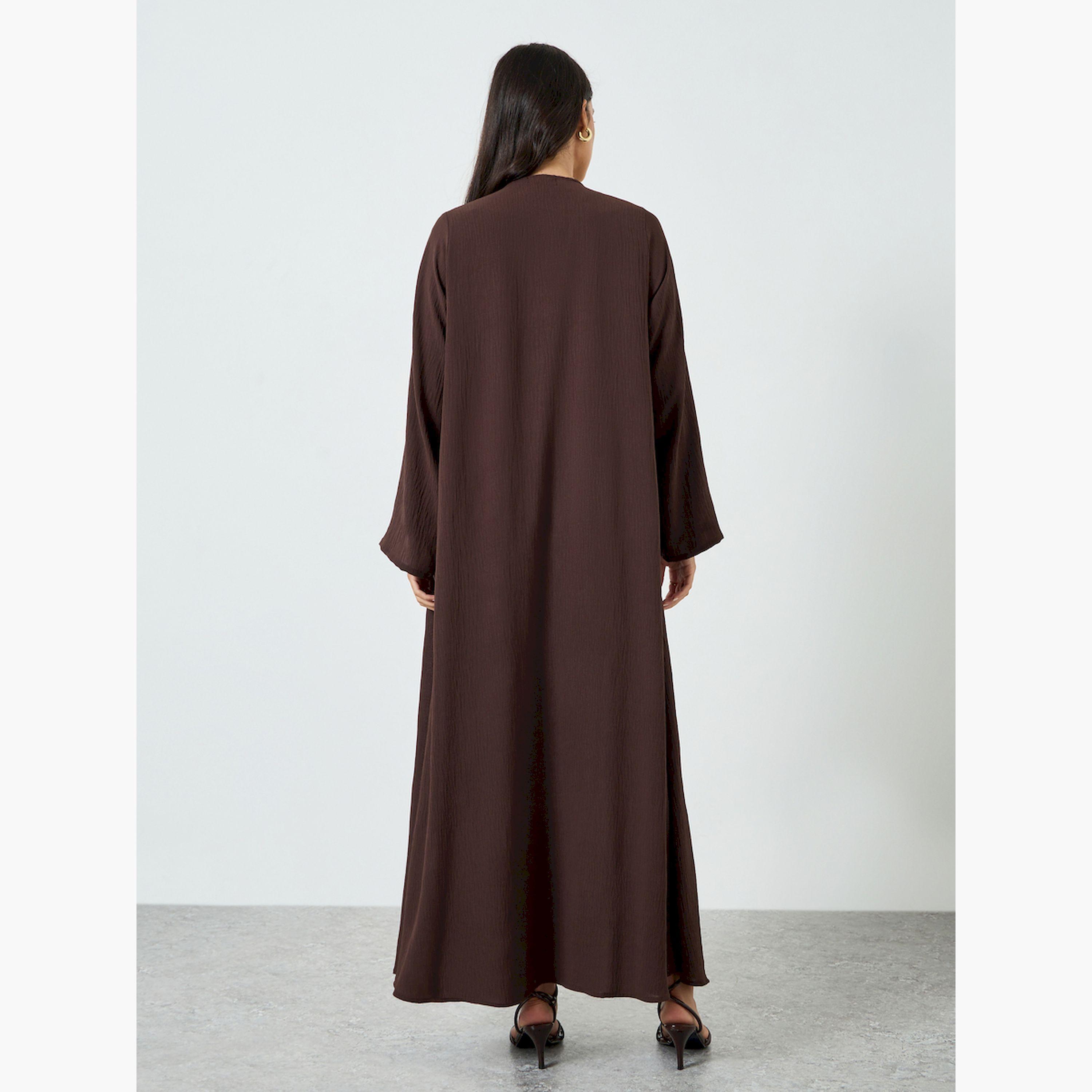 Styli Brown Open Front A-Line Abaya-women-arabicclothing-abayas-image-4