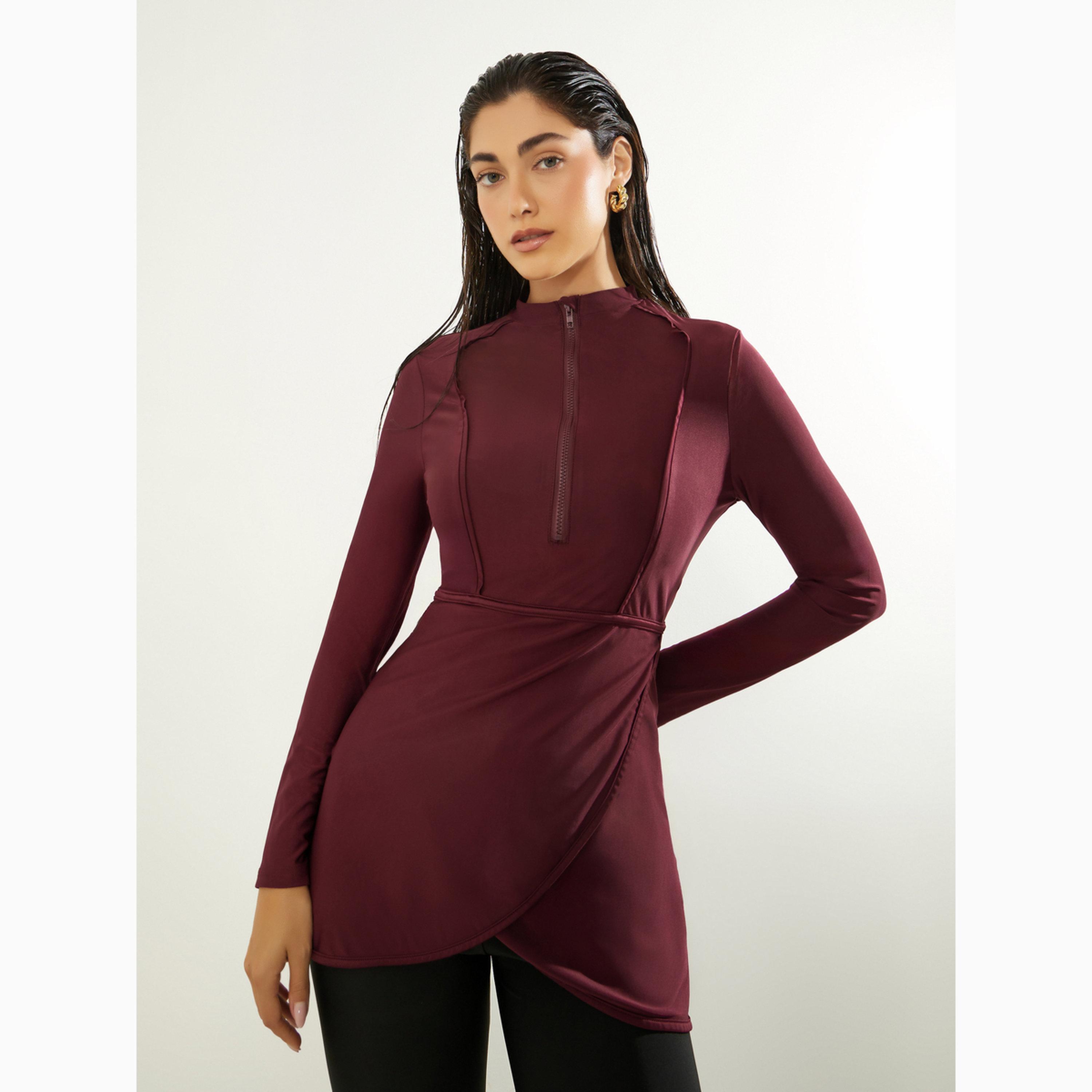 طقم بوركيني من 2 قطعة تونيك بأكمام طويلة ونصف سحاب وليقنز كابري-women-clothing-swimandbeach-swim-burkinis-image-2